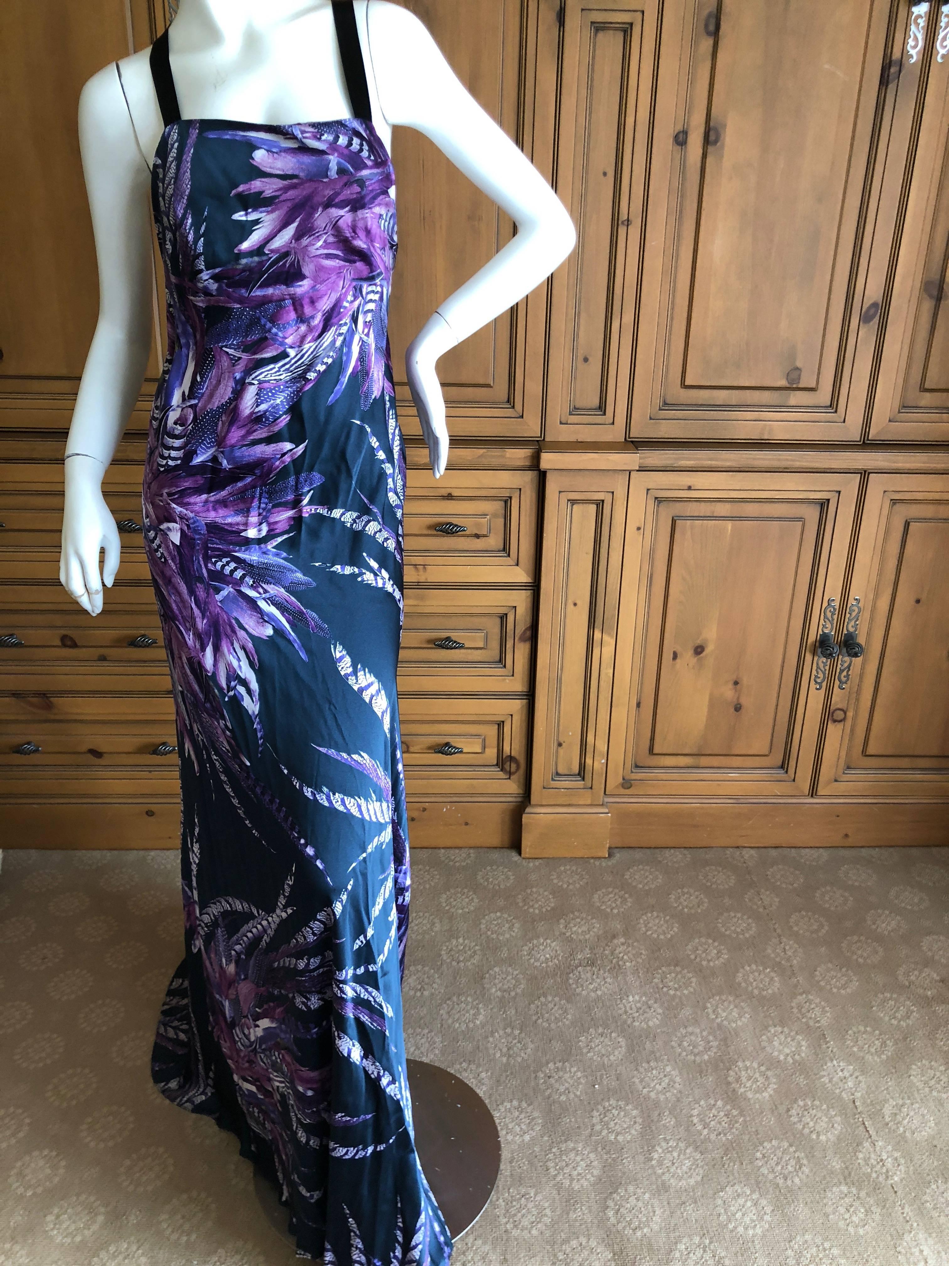 Roberto Cavalli Vintage Peacock Feather Print Halter Style Evening Dress 20