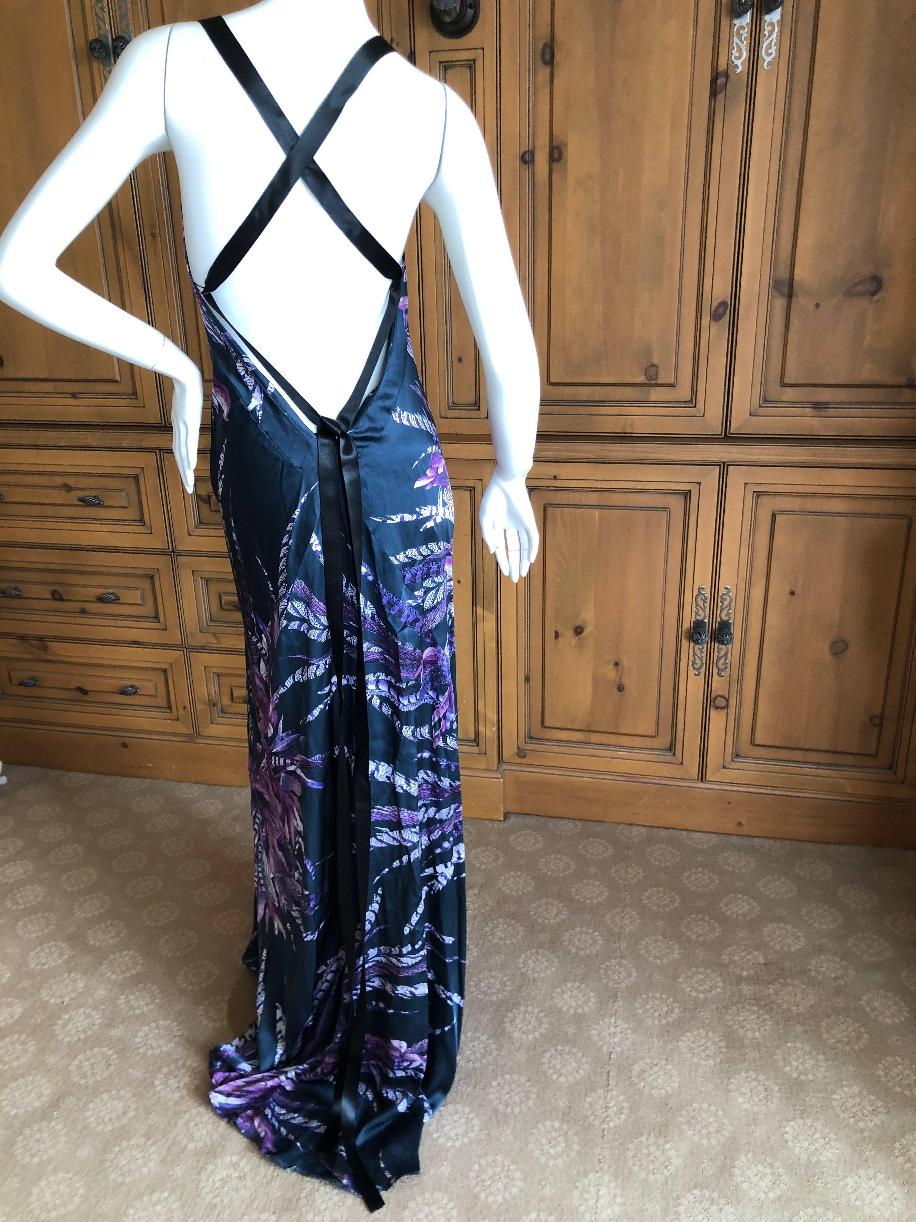Roberto Cavalli Vintage Peacock Feather Print Halter Style Evening Dress 23