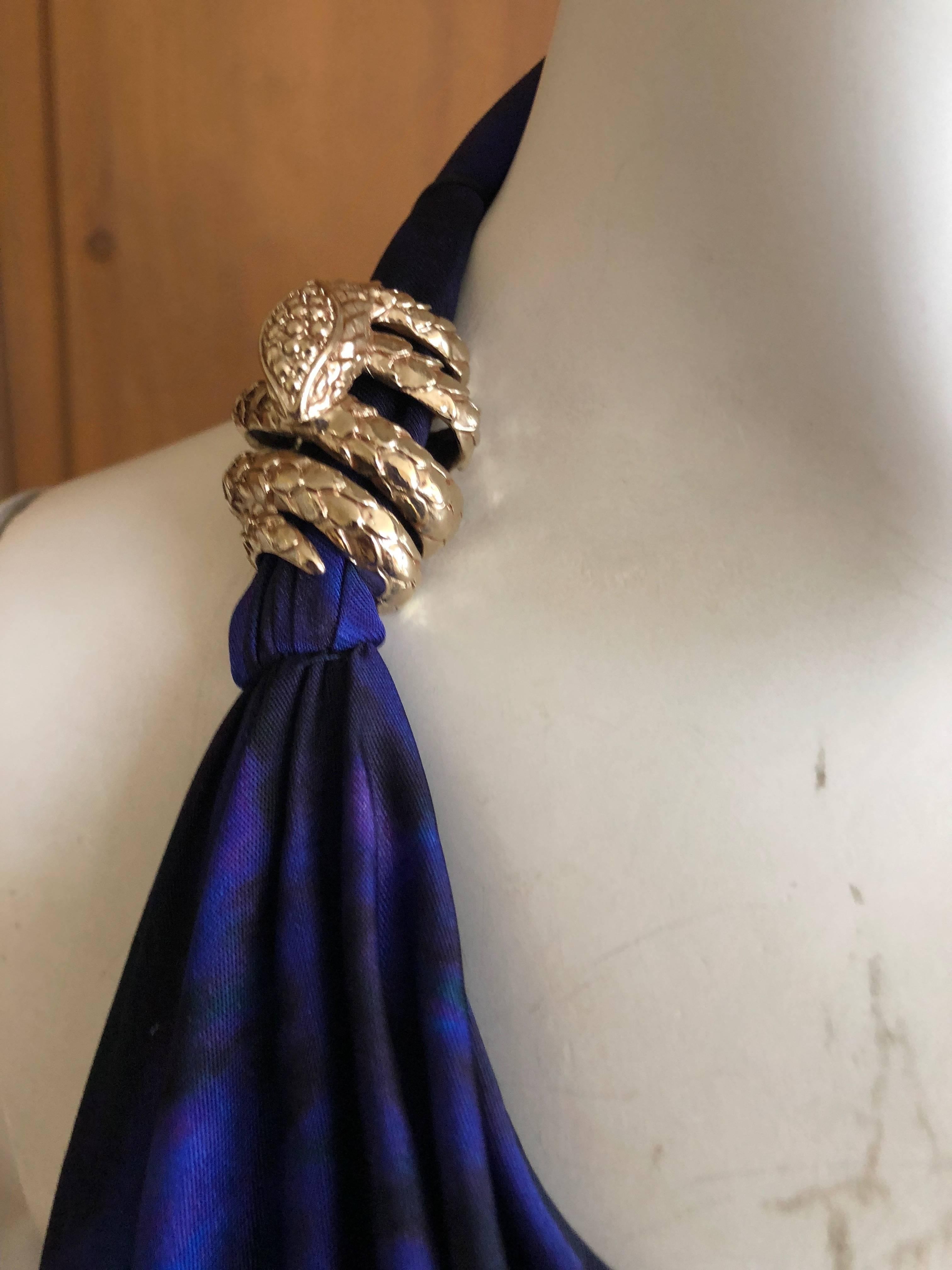 Women's Roberto Cavalli Vintage Peacock Feather Print Halter Style Evening Dress 