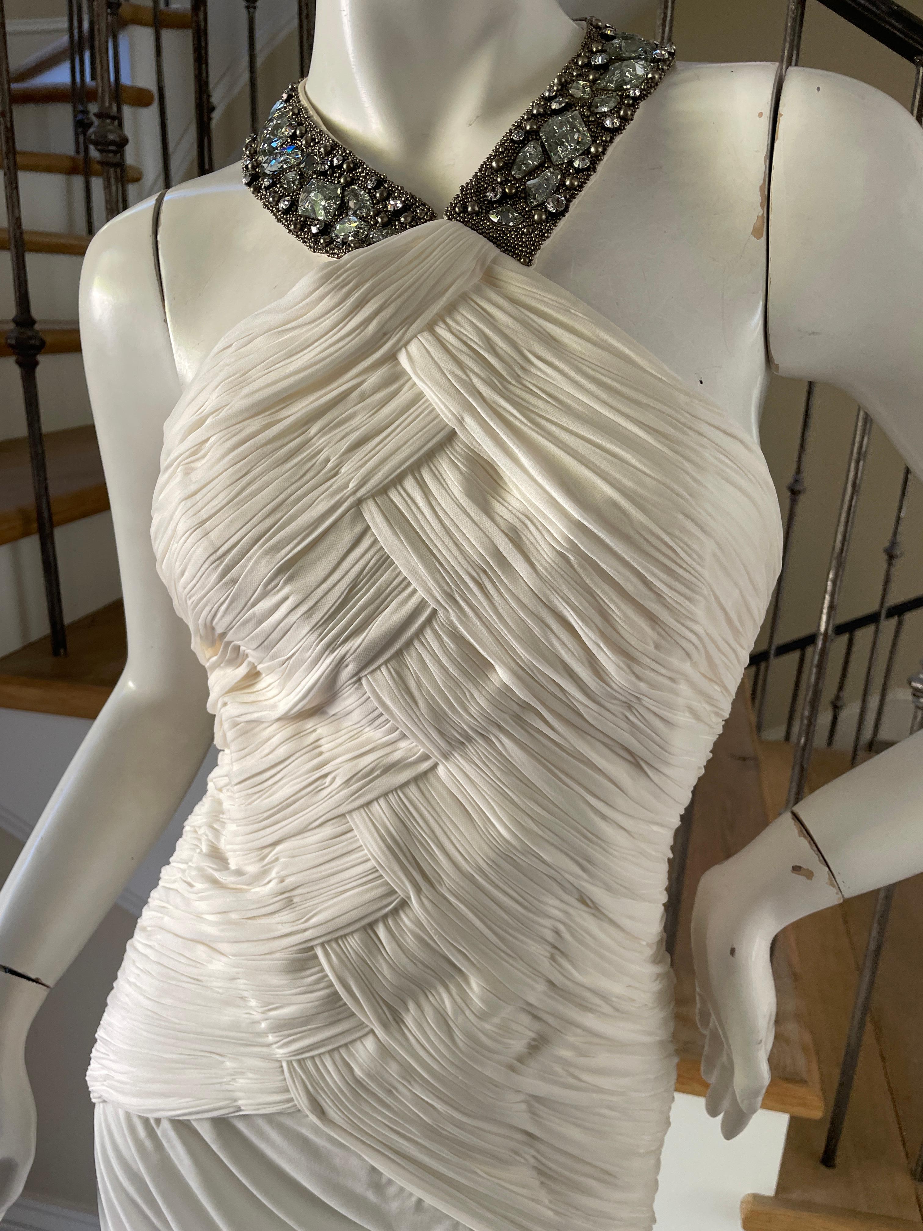 Roberto Cavalli Vintage Pleated White Evening Dress with Flowing Train NWT For Sale 4