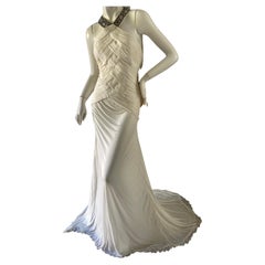 Roberto Cavalli Vintage Pleated White Evening Dress with Flowing Train NWT