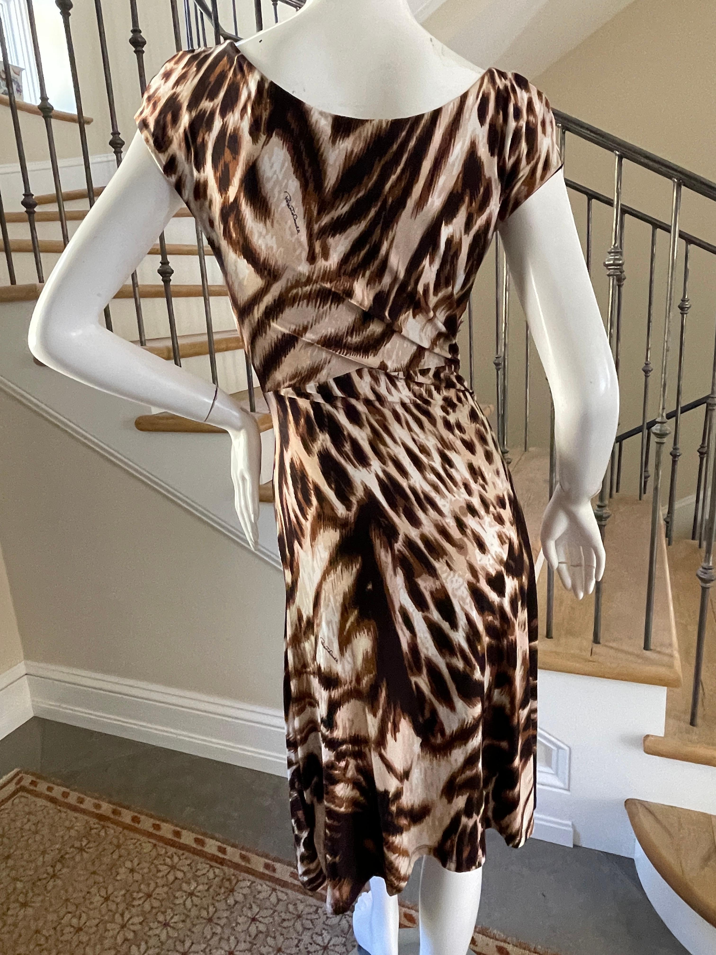 Roberto Cavalli Vintage Plunging Animal Print Cocktail Dress with Snake Ornament 1