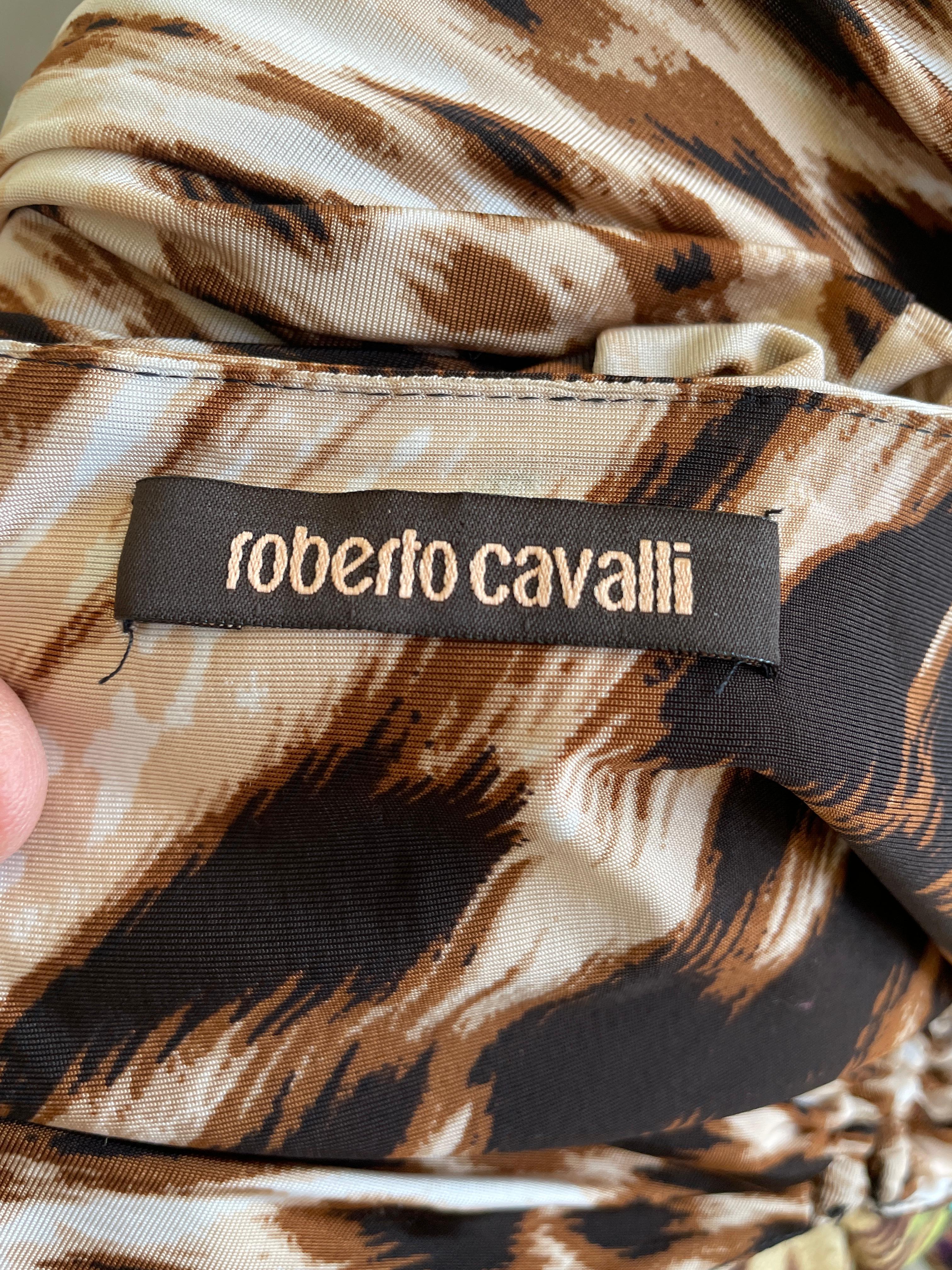 Roberto Cavalli Vintage Plunging Animal Print Cocktail Dress with Snake Ornament 3