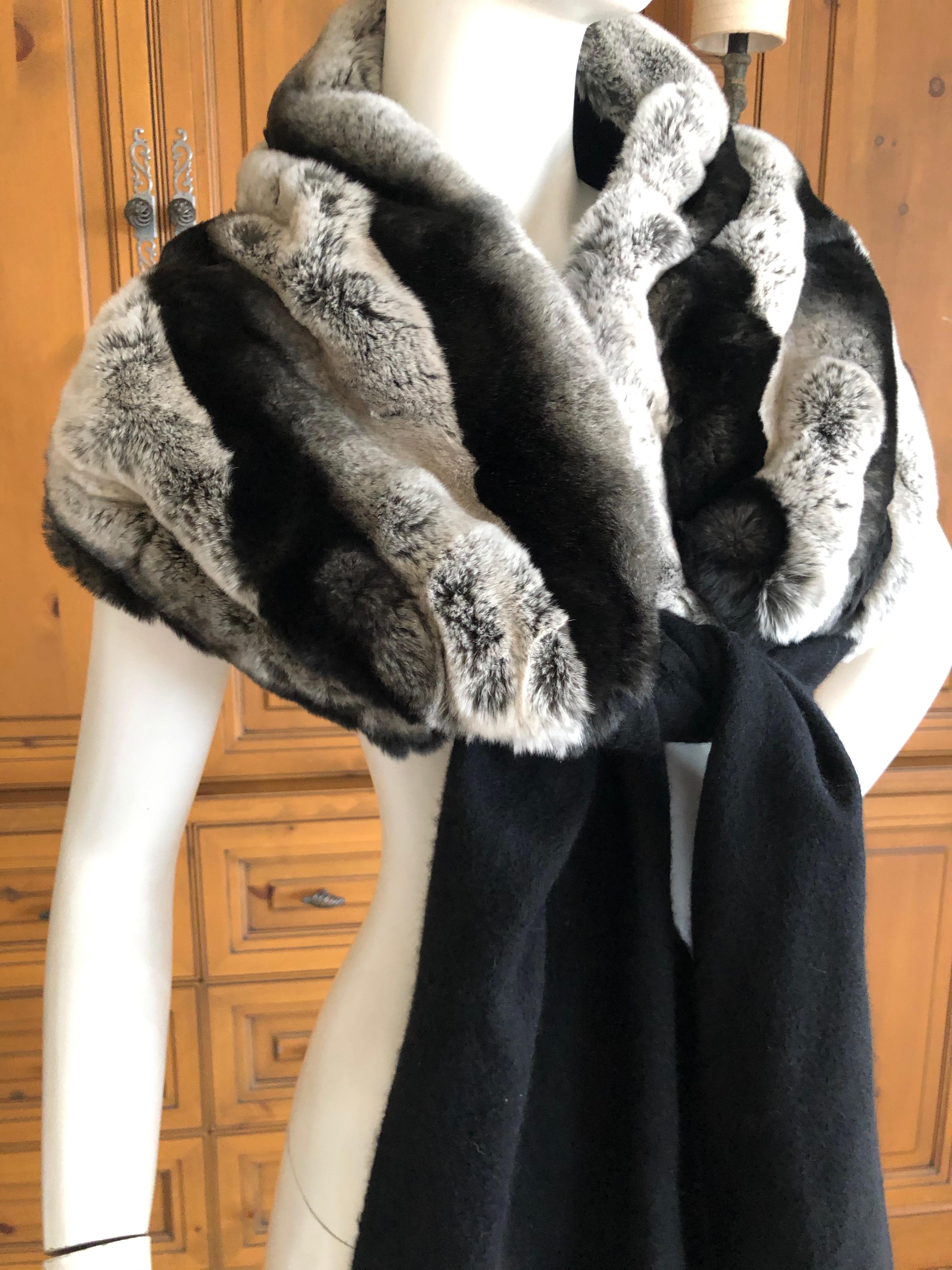 Roberto Cavalli Vintage Pure Cashmere Chinchilla Rex Trimmed Scarf from Class Cavalli.
Chinchilla rex is a type of rabbit that replicates the color and feel of chinchilla.
Length 80