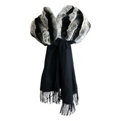 Roberto Cavalli Vintage Pure Cashmere Chinchilla Rex Trimmed Scarf