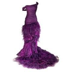 Roberto Cavalli Abito da sera vintage in piume viola Autunno/Inverno 2005 Taglia 40IT