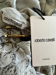 Roberto Cavalli Vintage Reptile Print Silk Evening Dress with Crystal Buckle