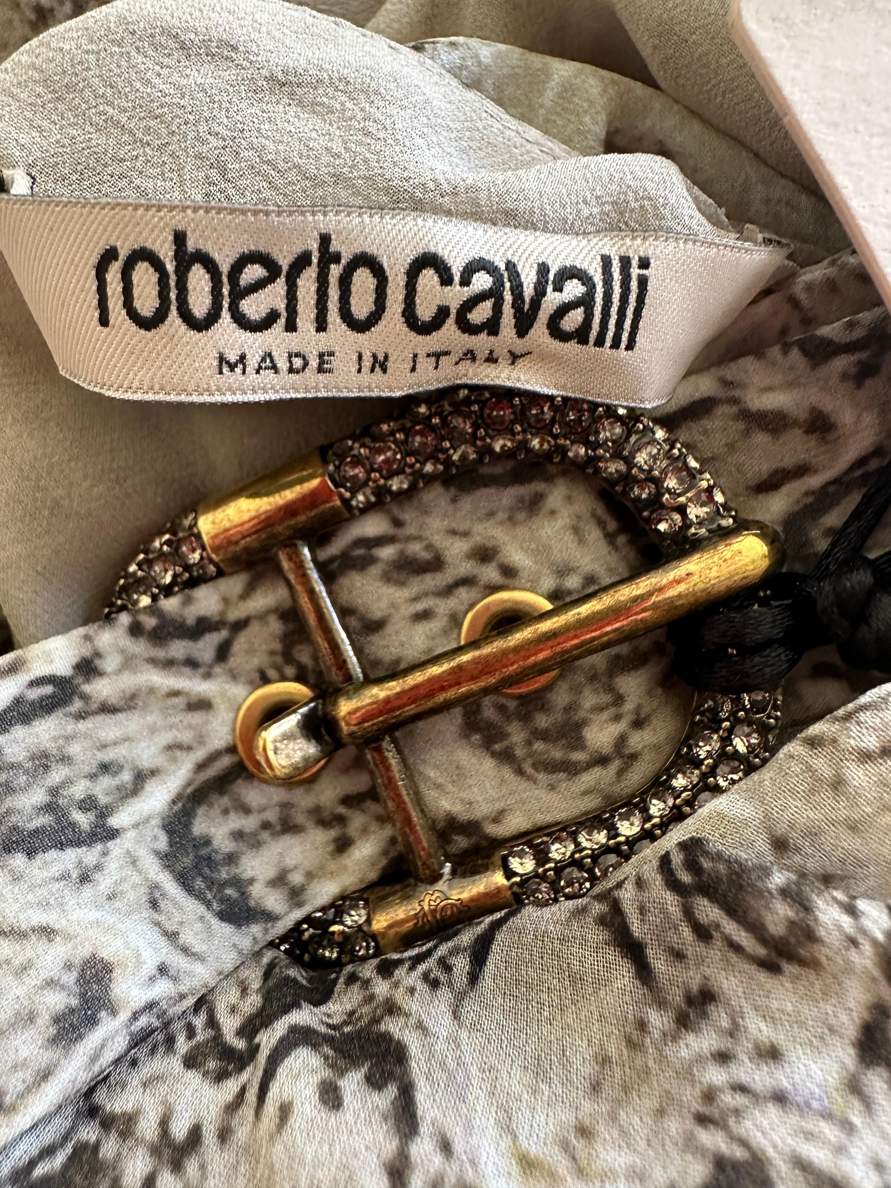 Roberto Cavalli Vintage Reptile Print Silk Evening Dress with Crystal Buckle In New Condition For Sale In Cloverdale, CA