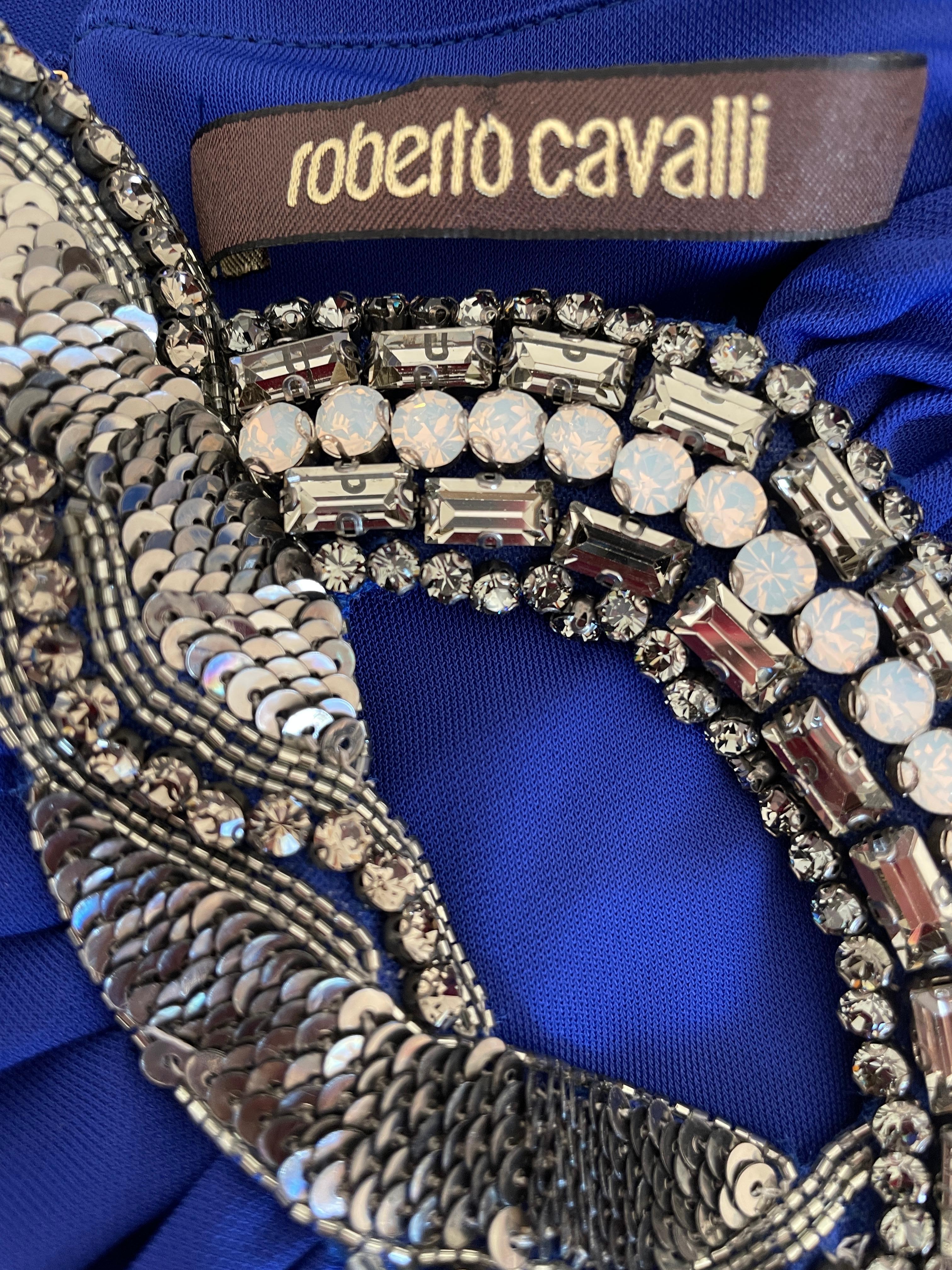 Roberto Cavalli Vintage Royal Blue Evening Dress w Jeweled Snake Embellishment. 1