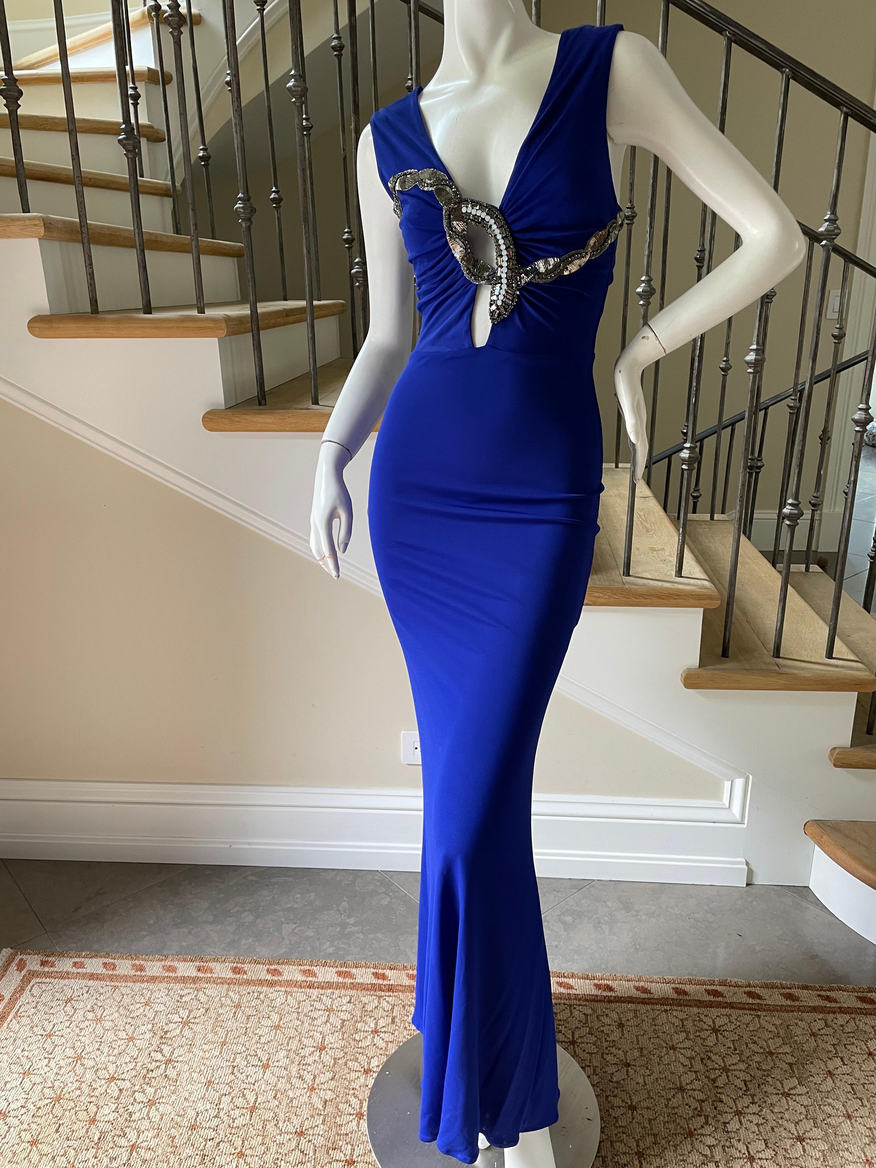Roberto Cavalli Vintage Königsblaues Abendkleid mit Juwelenschlangenverzierung. im Zustand „Hervorragend“ in Cloverdale, CA