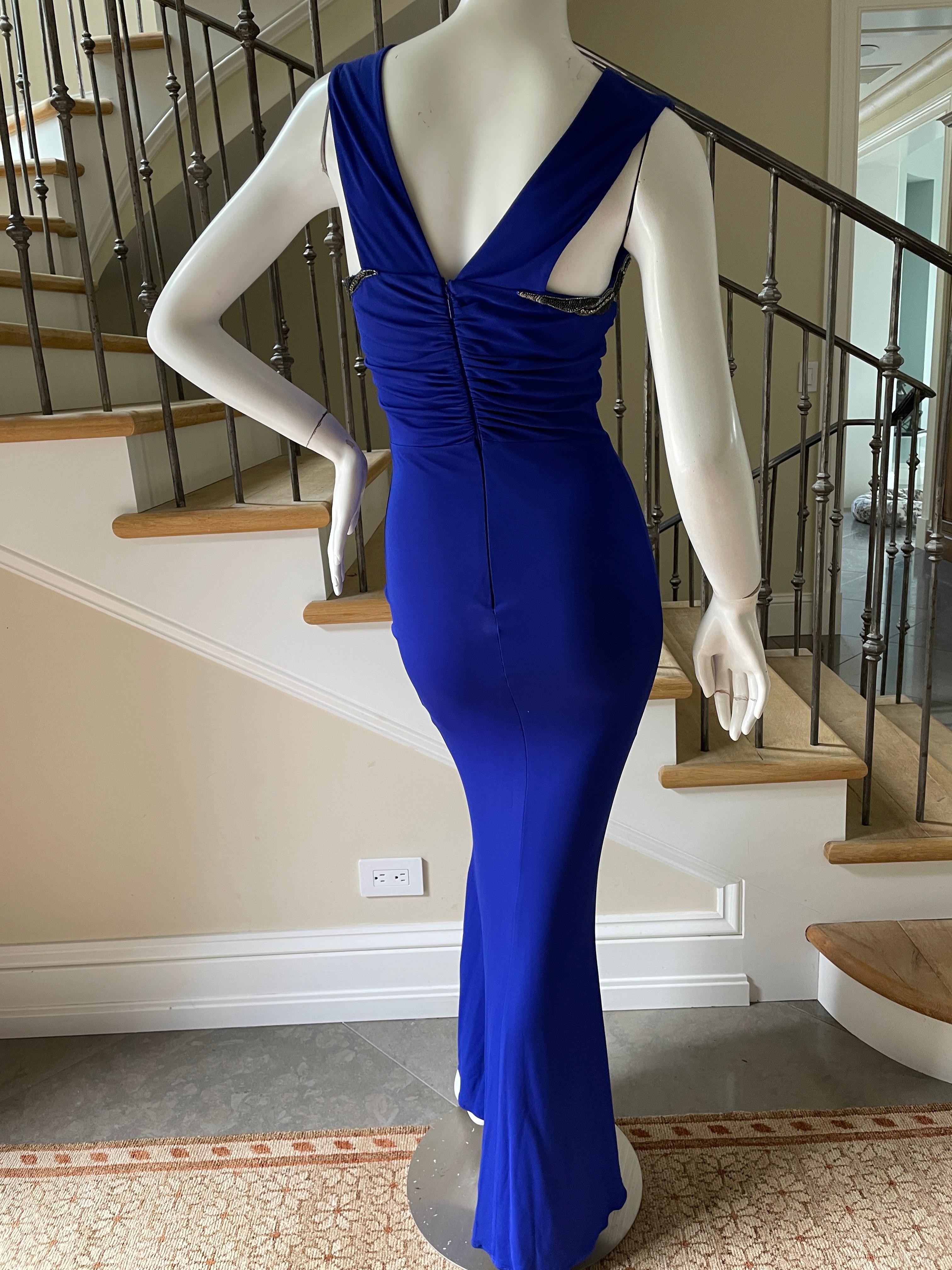 Roberto Cavalli Vintage Königsblaues Abendkleid mit Juwelenschlangenverzierung. 1