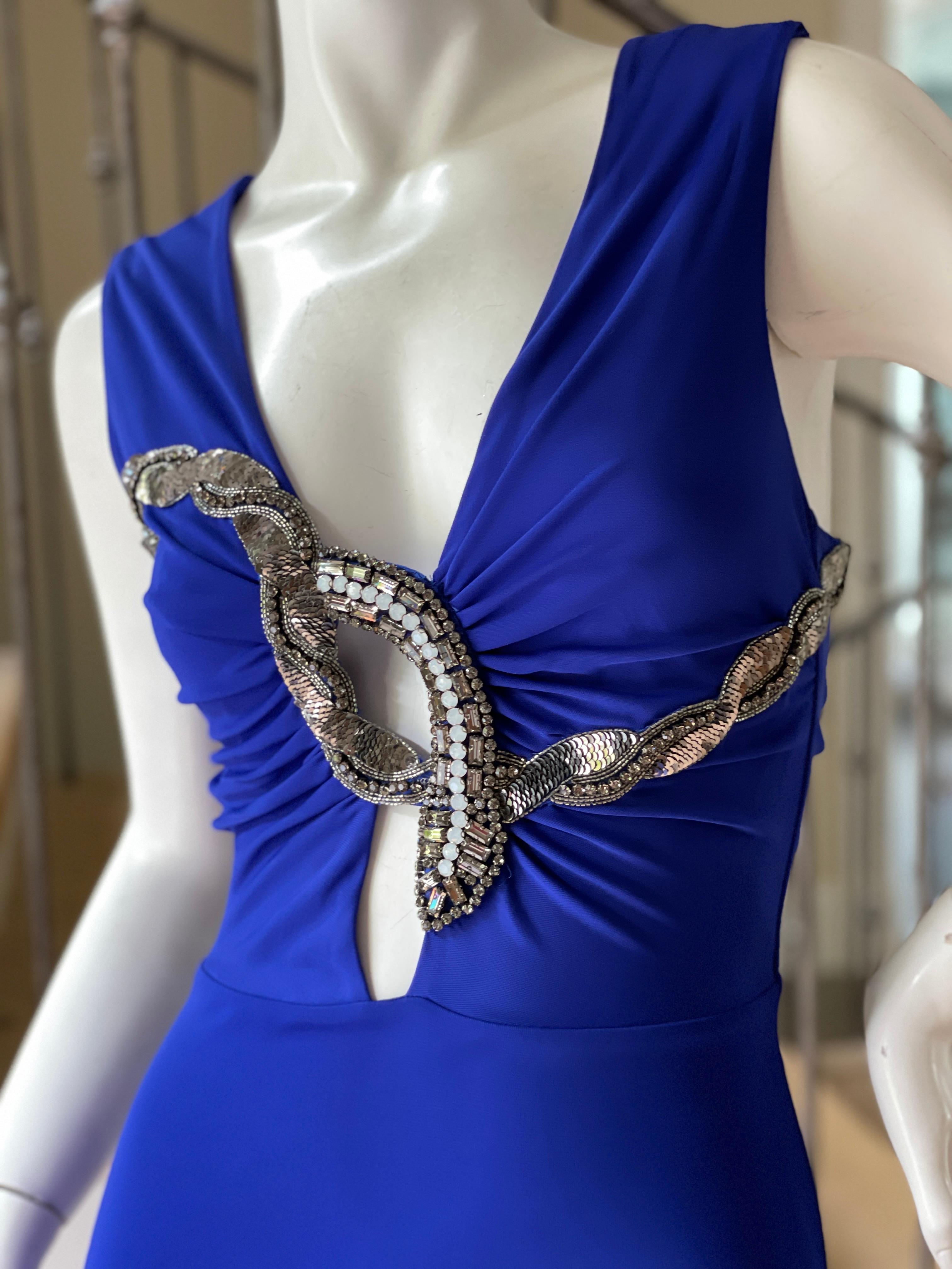 Roberto Cavalli Vintage Königsblaues Abendkleid mit Juwelenschlangenverzierung. 2