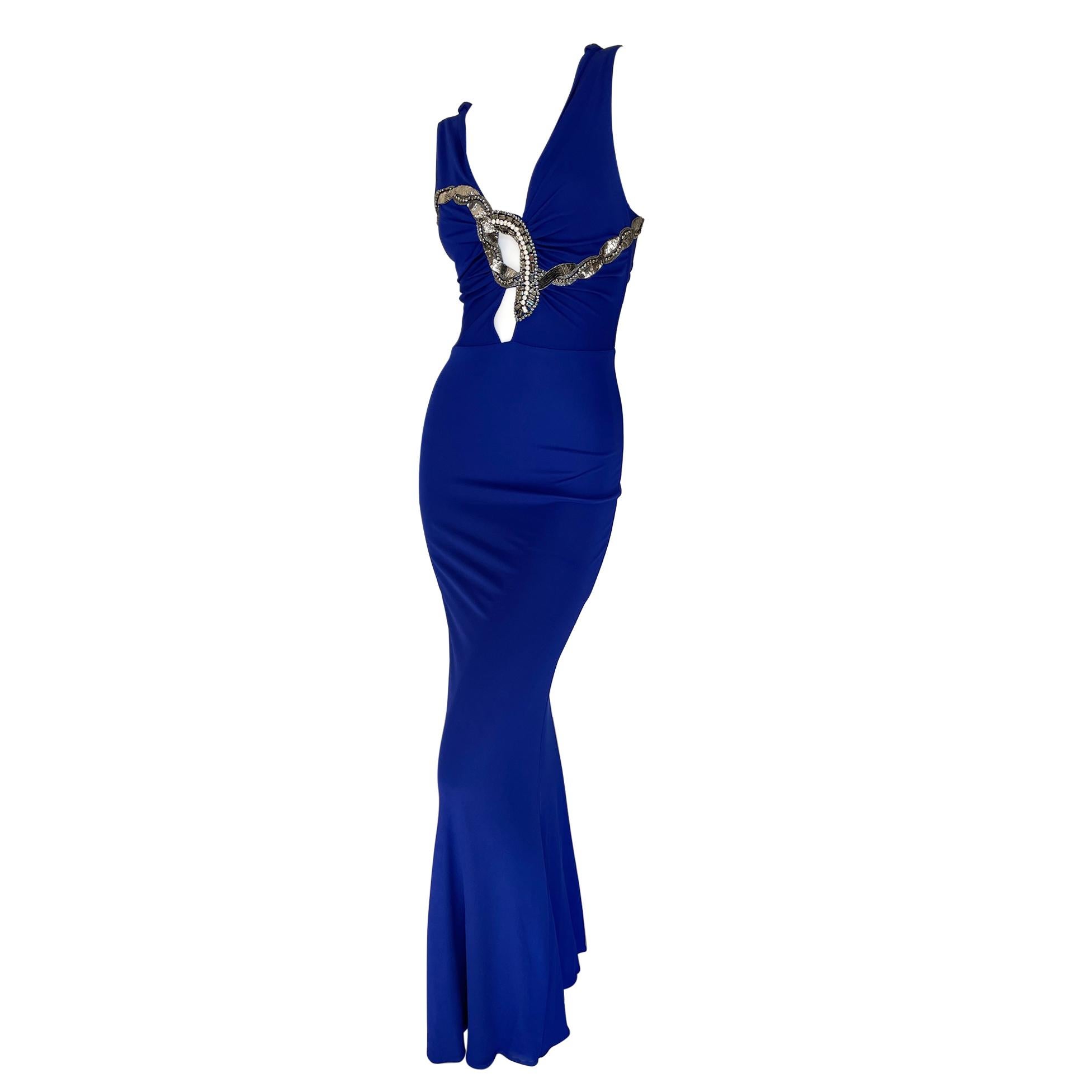 Roberto Cavalli Vintage Royal Blue Evening Dress w Jeweled Snake Embellishment.