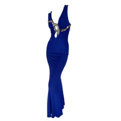 Roberto Cavalli Vintage Royal Blue Evening Dress w Jeweled Snake Embellishment.