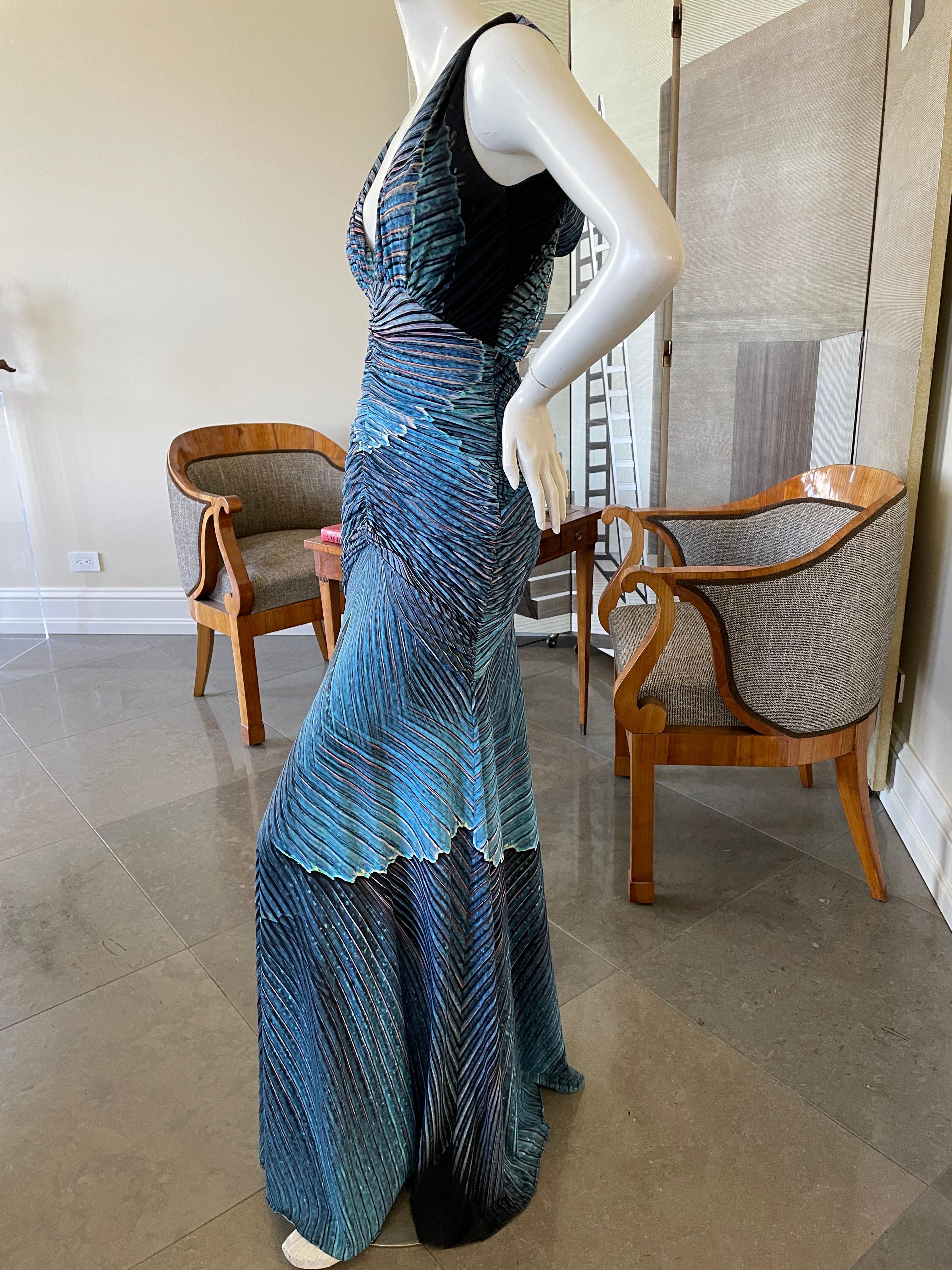 Roberto Cavalli Vintage Ruched Plunging Neckline Evening Dress w Keyhole Back  In Excellent Condition For Sale In Cloverdale, CA