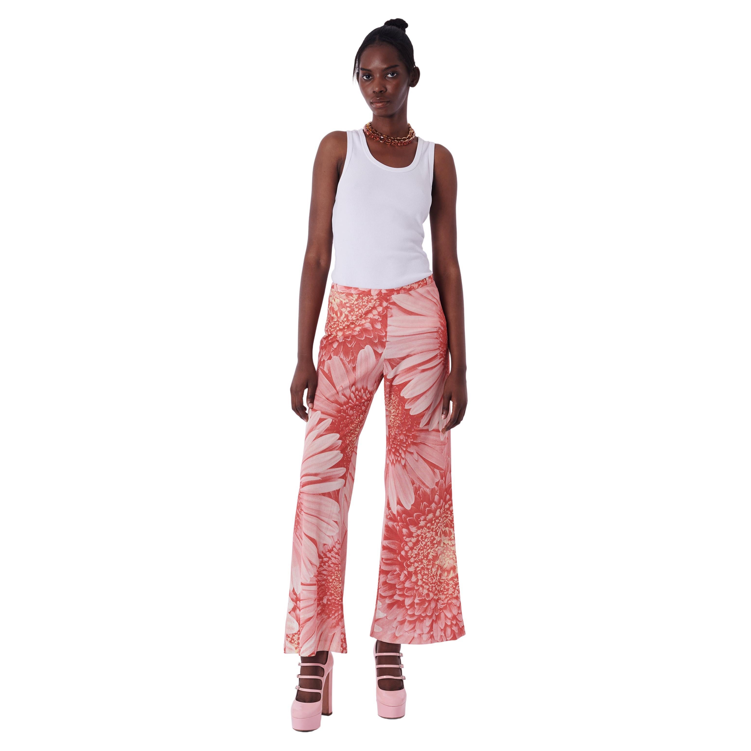 Roberto Cavalli Vintage S/S 2000's Pink Floral Silk Trousers For Sale