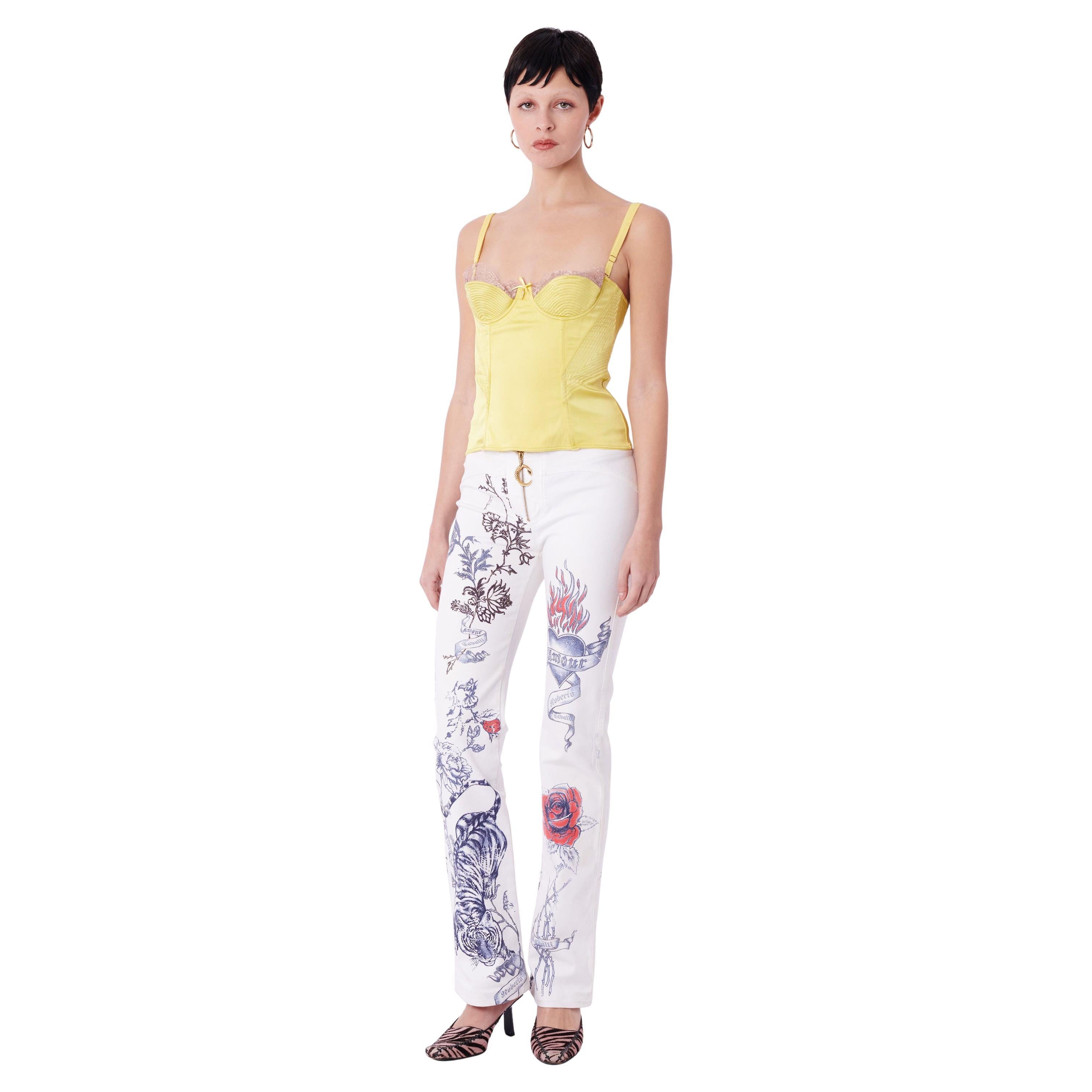 Roberto Cavalli Vintage S/S 2003 Tattoo Denim Jeans For Sale