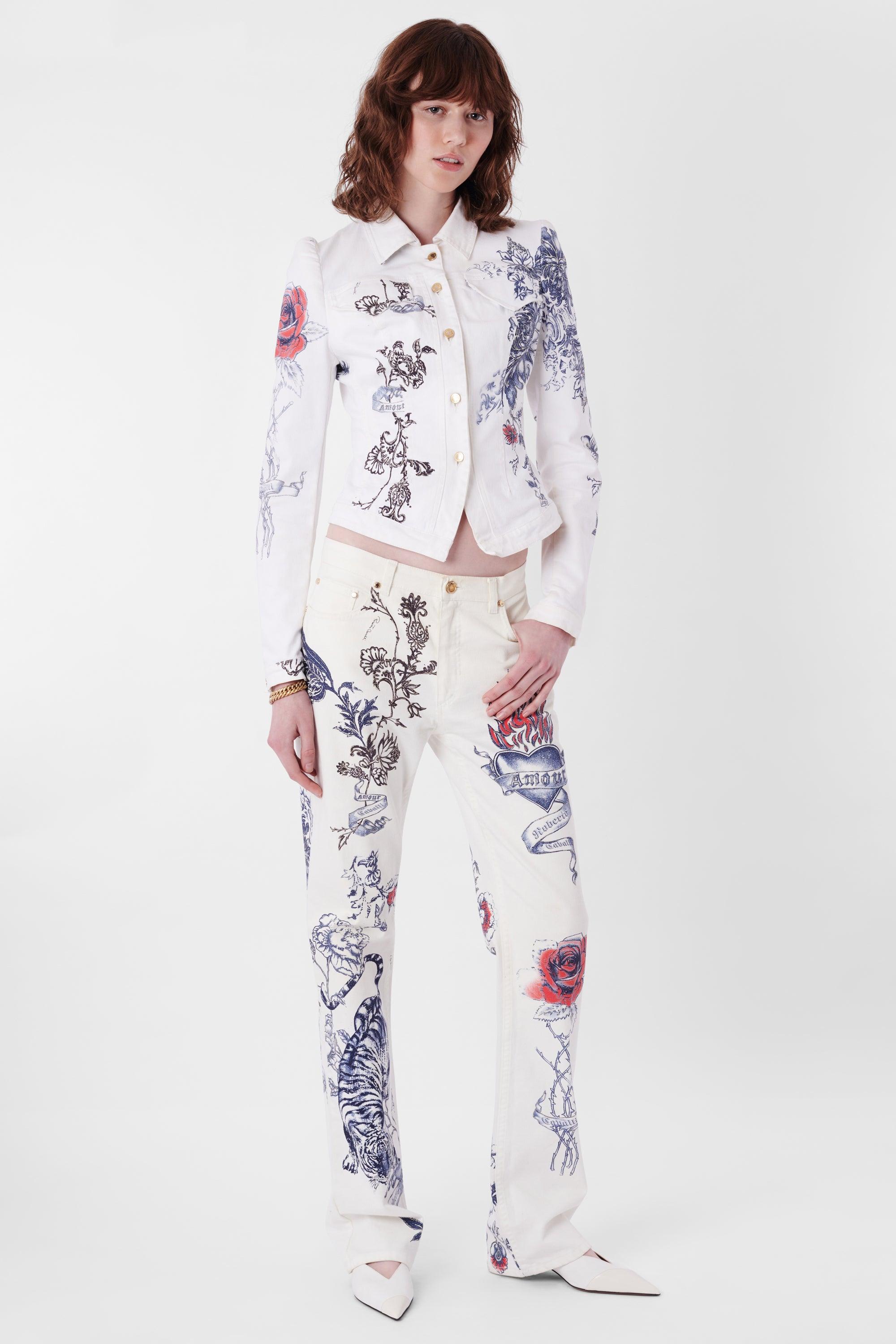 Gray Roberto Cavalli  Vintage S/S 2003 Tattoo Print Co-ord Set