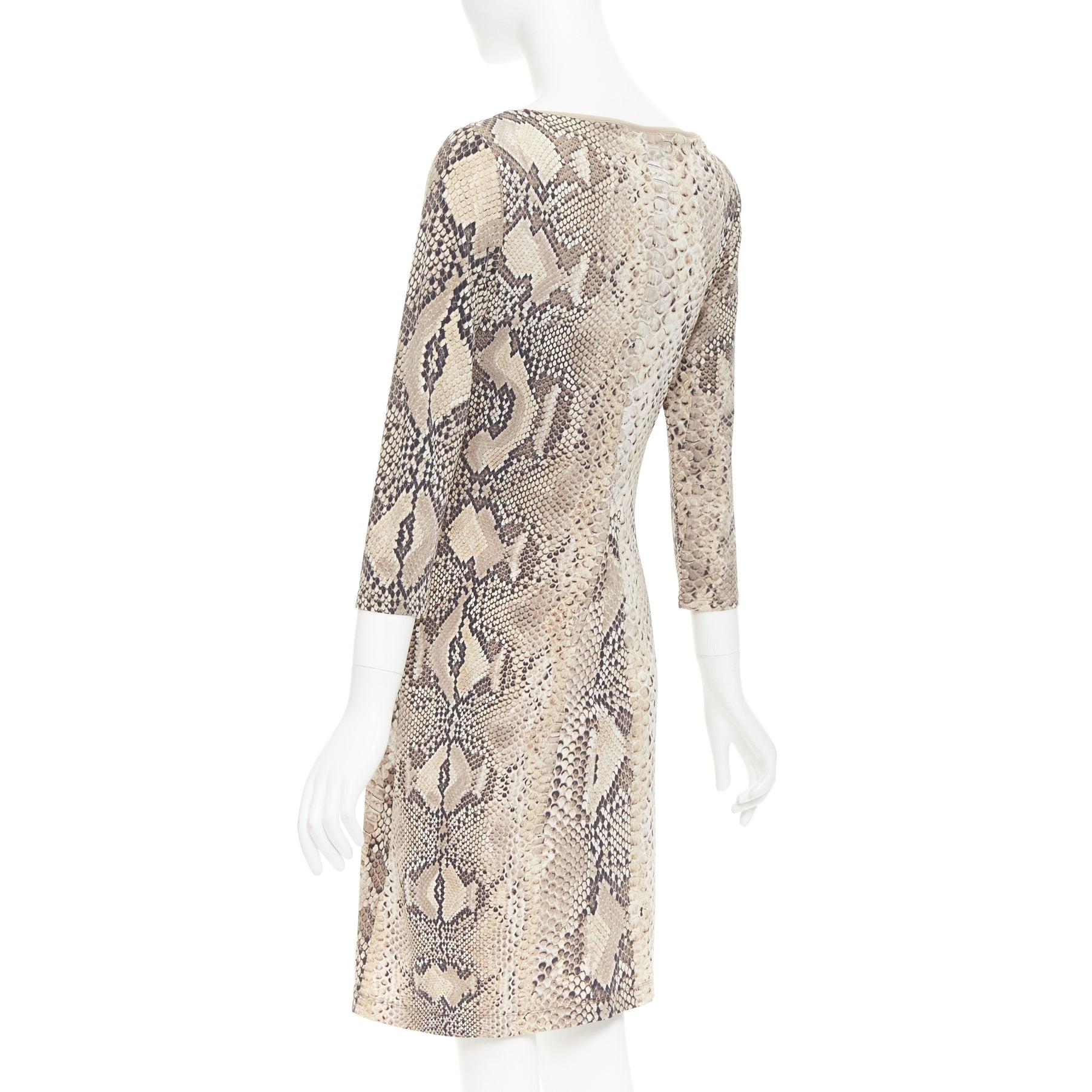 ROBERTO CAVALLI Abito vintage in pelle squamata con dettaglio in pizzo e collo a V IT42 M. in vendita 1