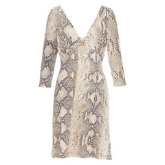 ROBERTO CAVALLI Vestido con cuello en V y detalle de encaje con estampado de cuero escamado Vintage IT42 M