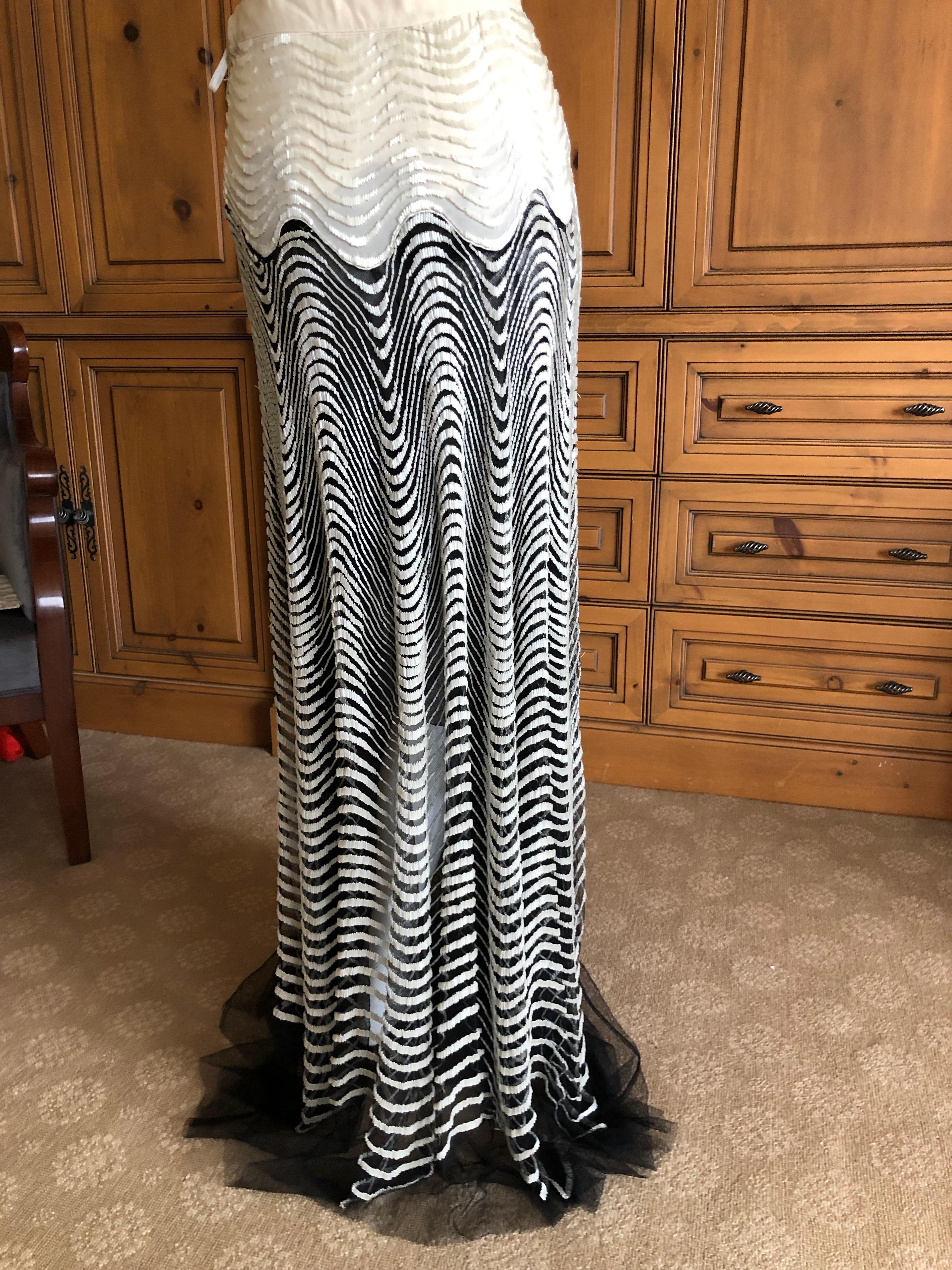 Roberto Cavalli Vintage Sheer Ball Skirt with Glass Bugle Bead Op Art Pattern  For Sale 5