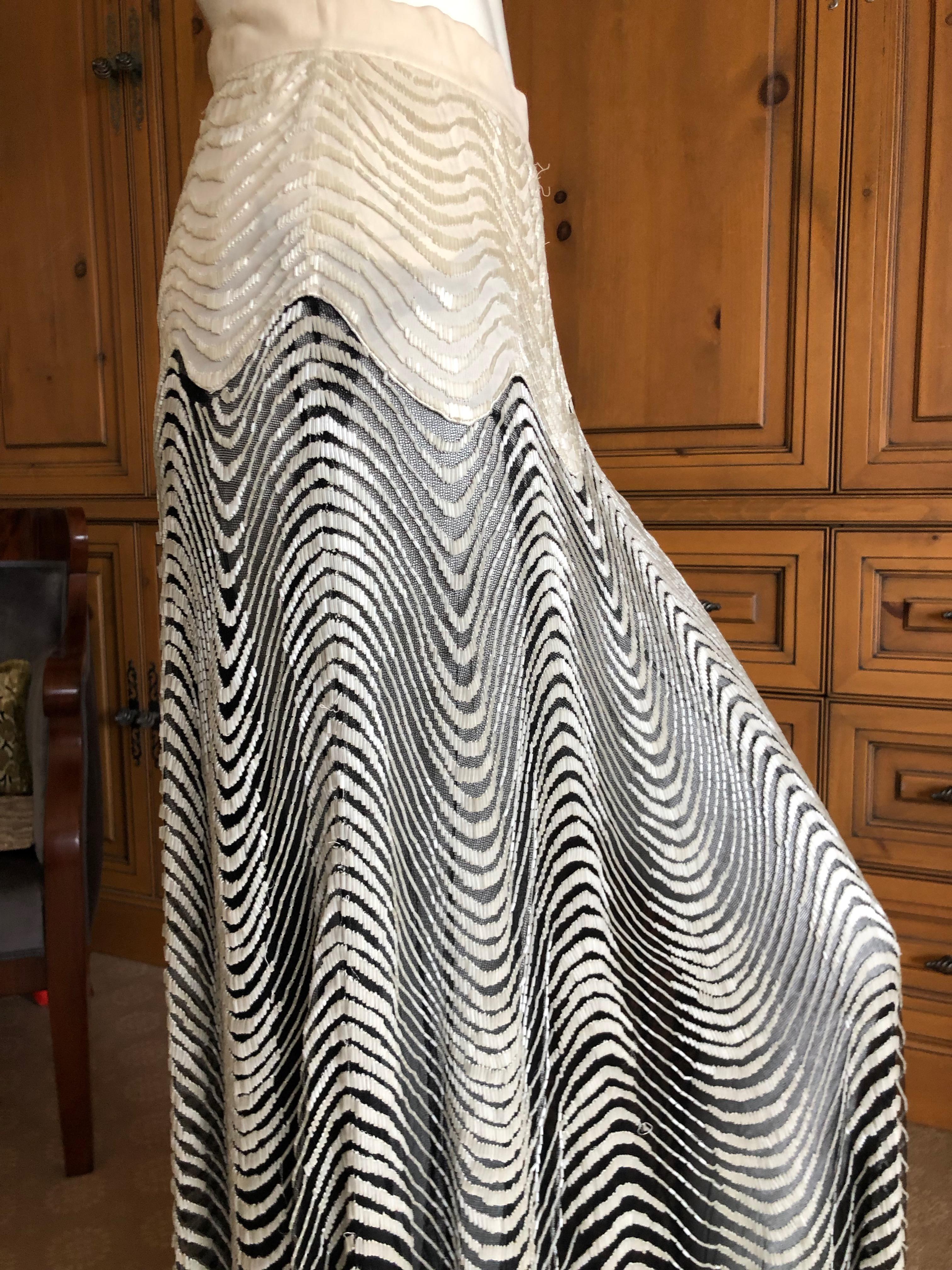 Roberto Cavalli Vintage Sheer Ball Skirt with Glass Bugle Bead Op Art Pattern  In Excellent Condition For Sale In Cloverdale, CA