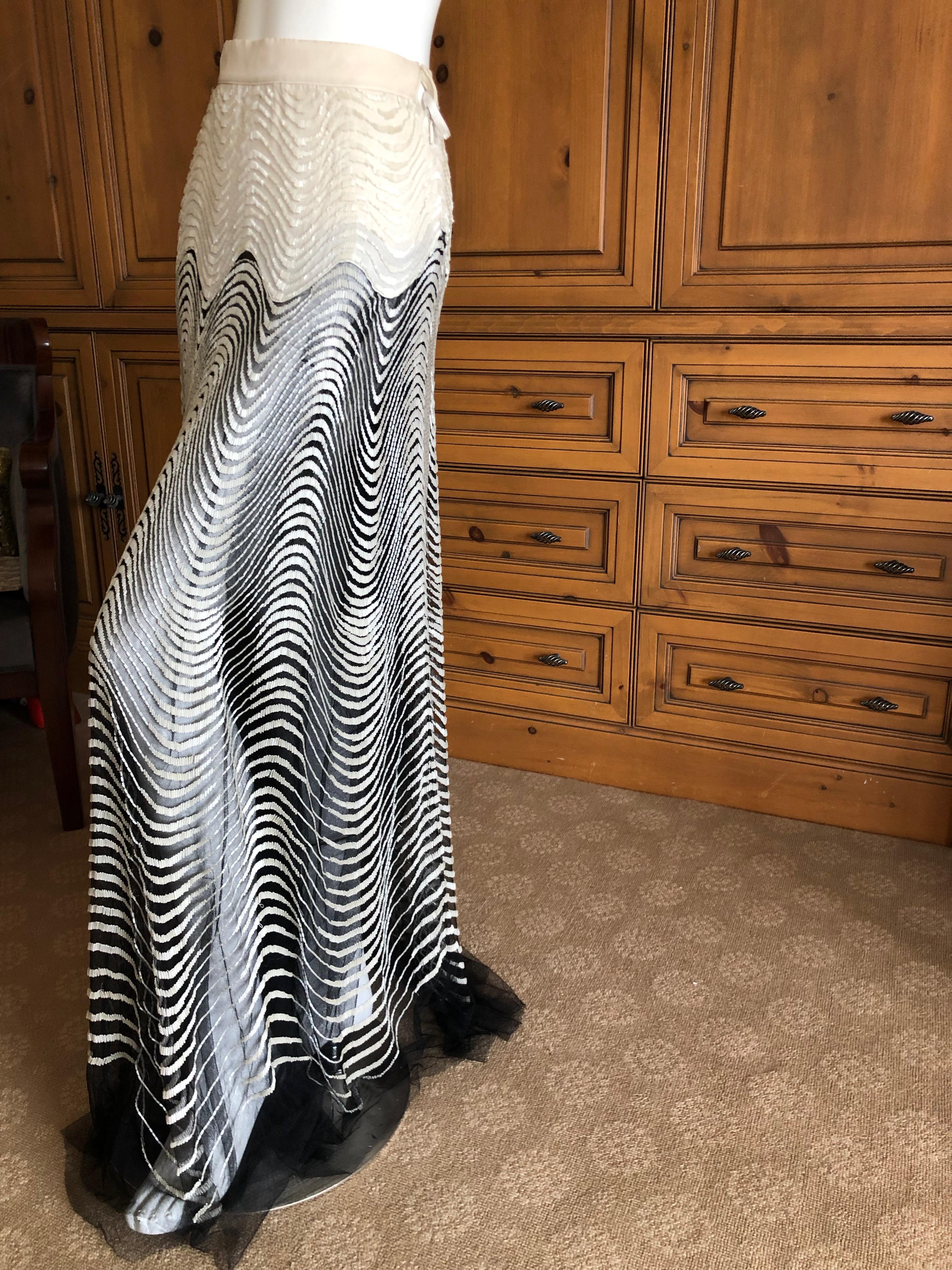 Roberto Cavalli Vintage Sheer Ball Skirt with Glass Bugle Bead Op Art Pattern  For Sale 1