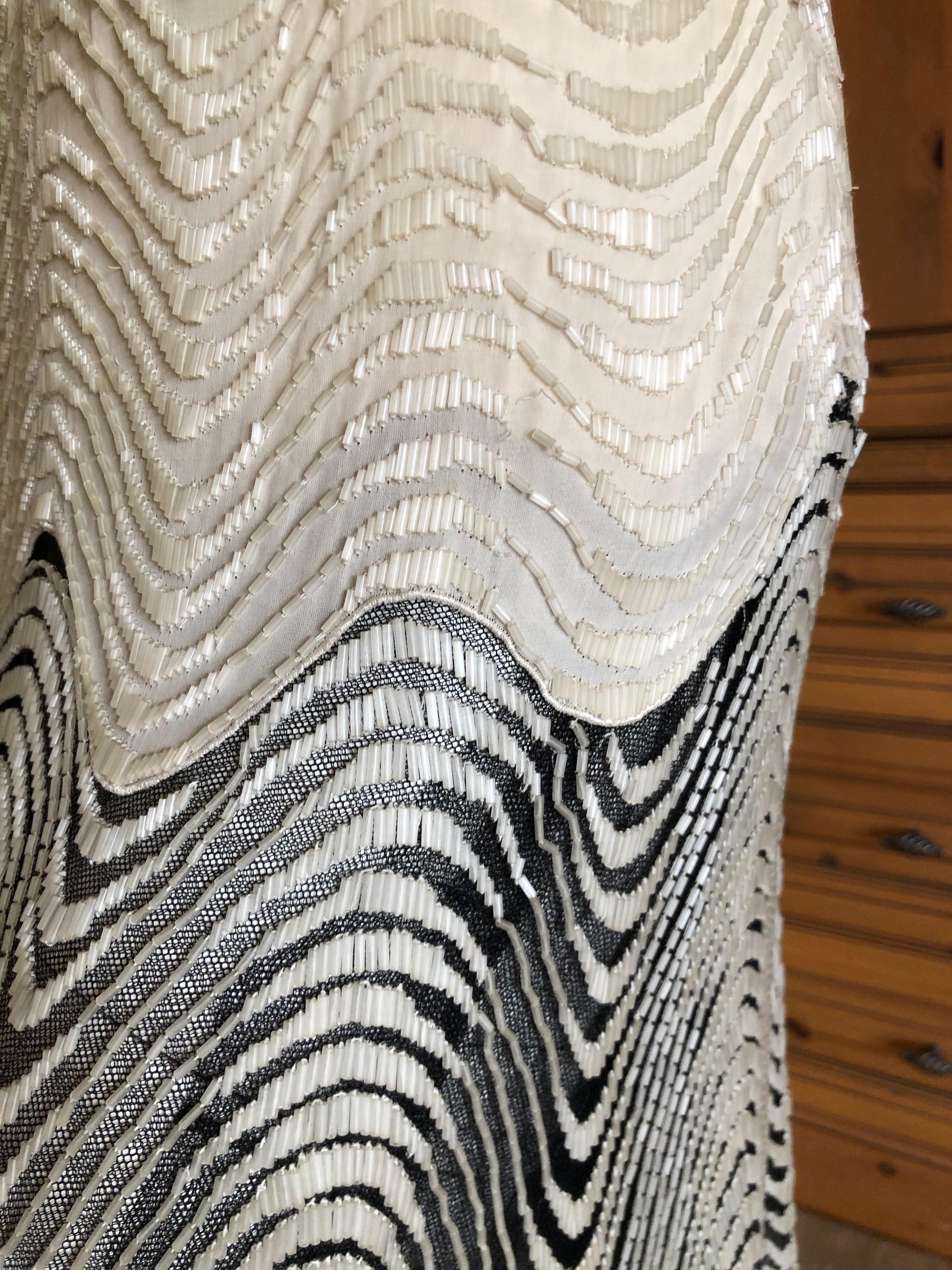 Roberto Cavalli Vintage Sheer Ball Skirt with Glass Bugle Bead Op Art Pattern  For Sale 2