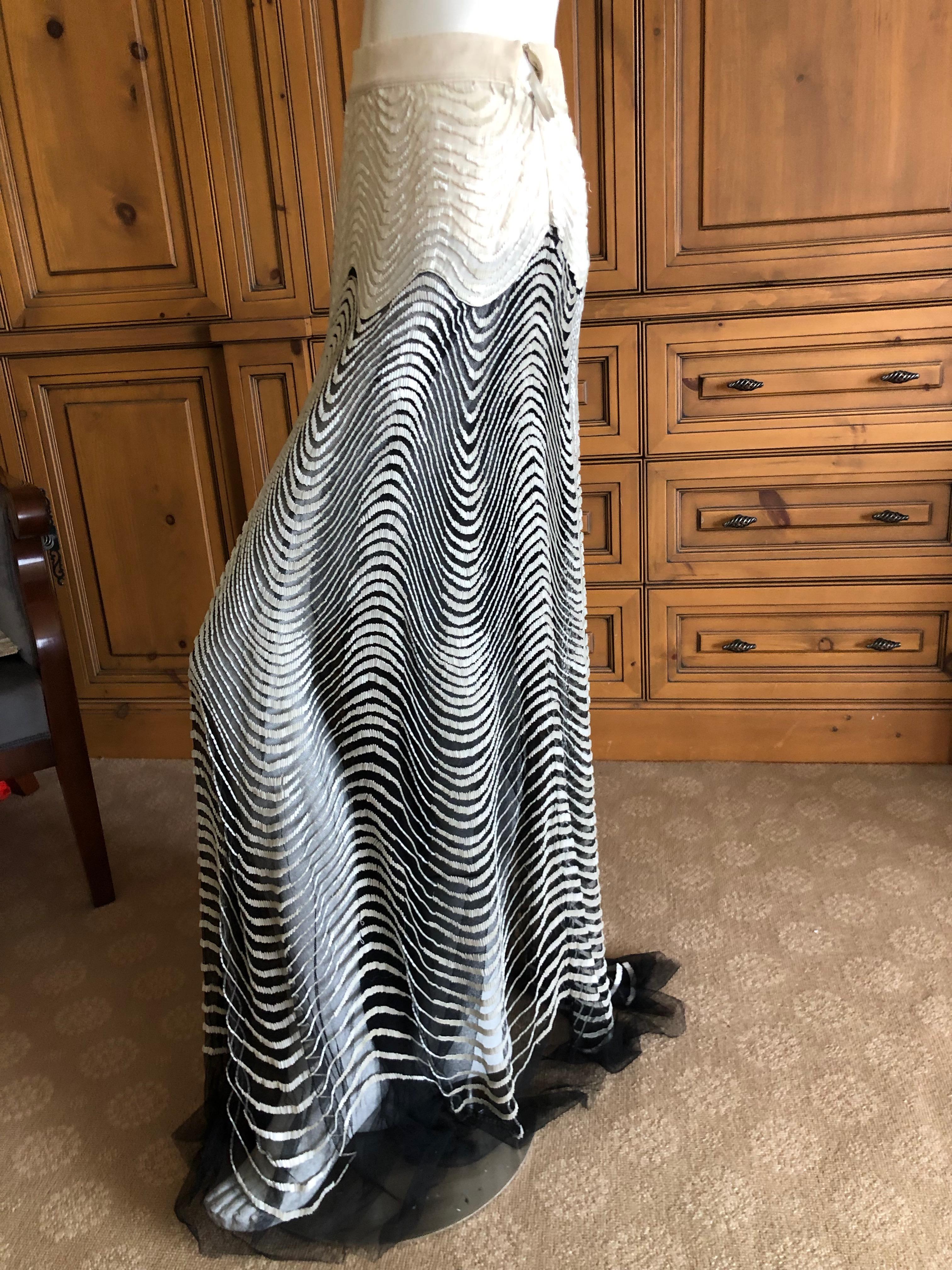 Roberto Cavalli Vintage Sheer Ball Skirt with Glass Bugle Bead Op Art Pattern  For Sale 4