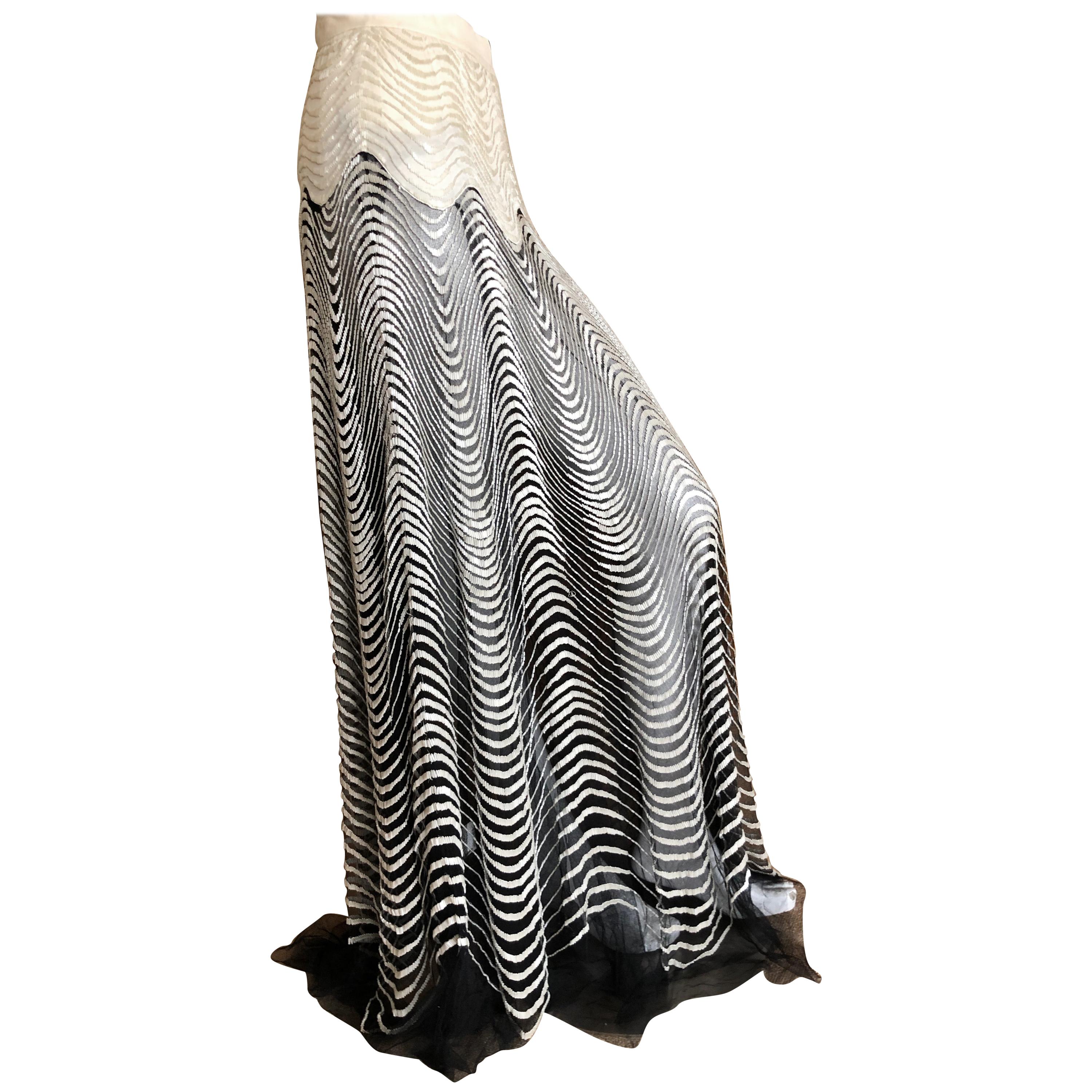 Roberto Cavalli Vintage Sheer Ball Skirt with Glass Bugle Bead Op Art Pattern  For Sale