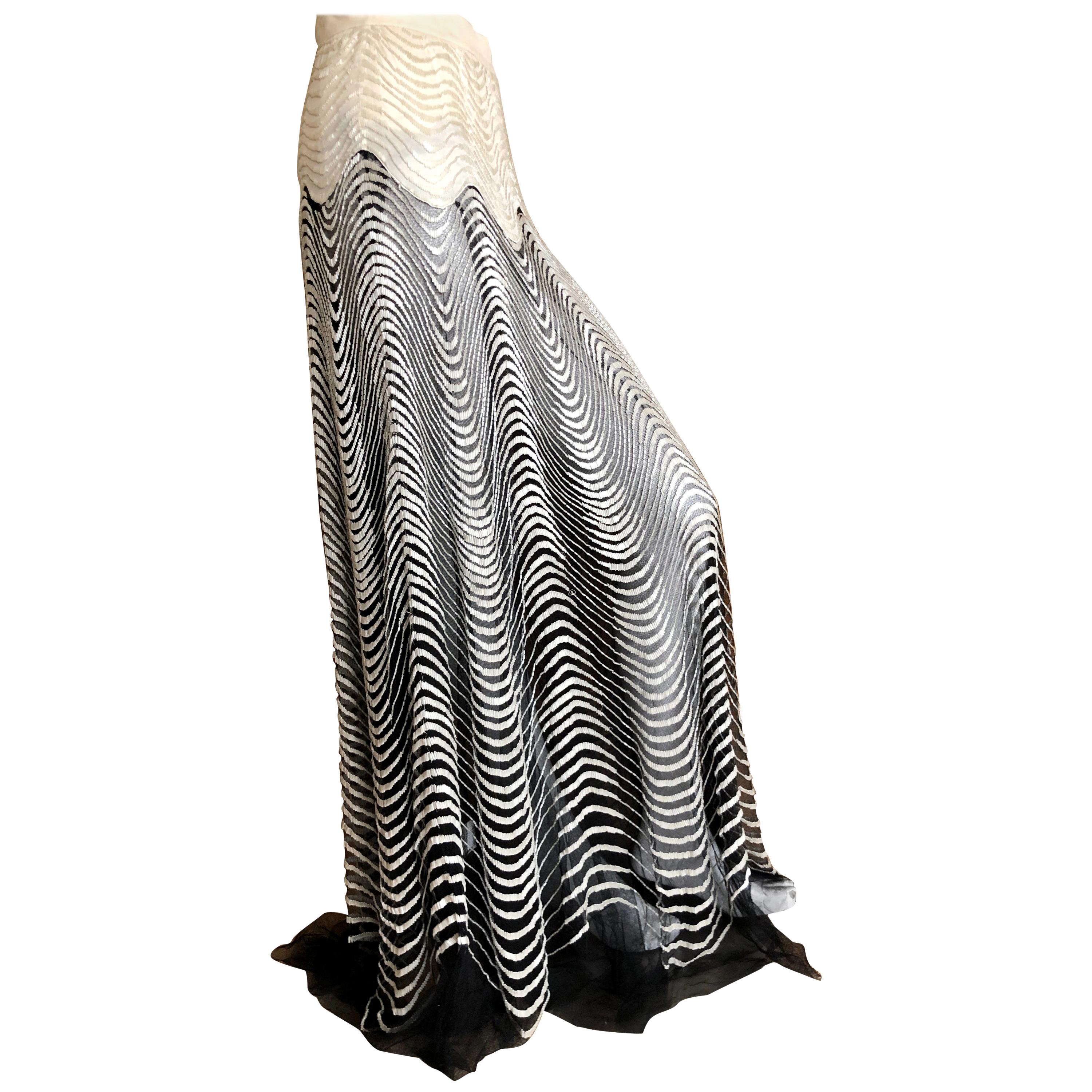 Roberto Cavalli Vintage Sheer Ball Skirt with Glass Bugle Bead Op Art Pattern  For Sale