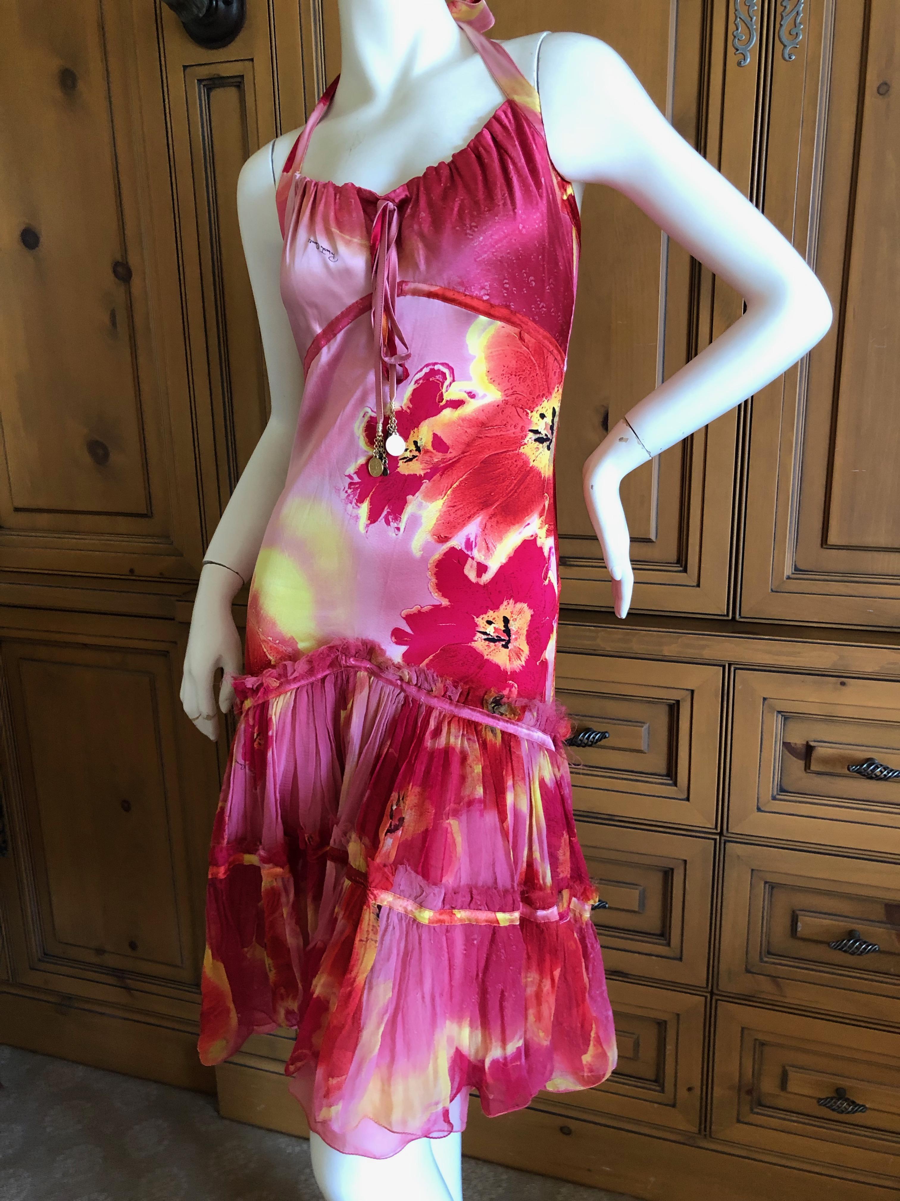 Roberto Cavalli Vintage Silk Acid Bright Floral Dress 
Size S, there is a lot of stretch
Bust 36