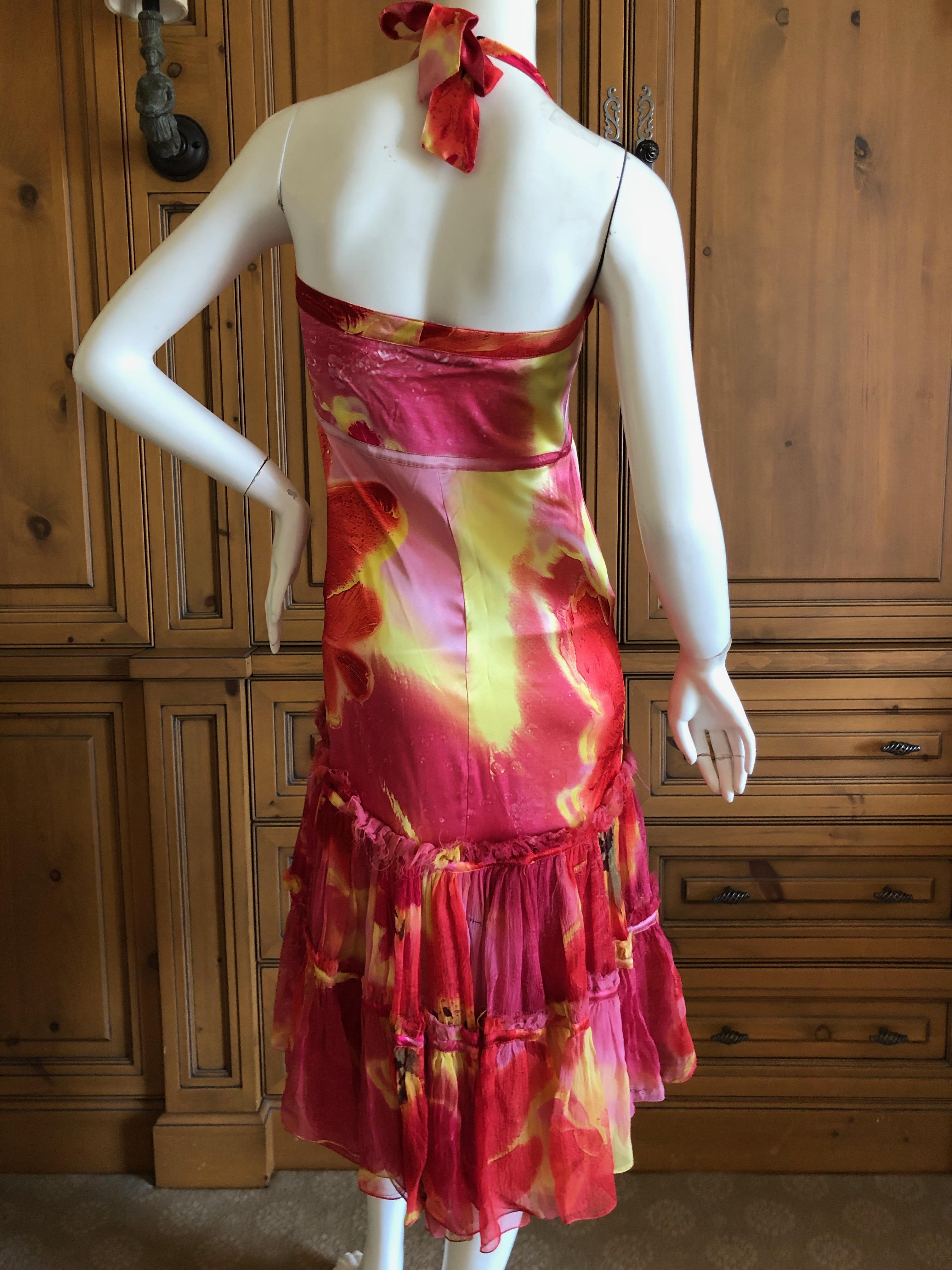 Pink Roberto Cavalli Vintage Silk Acid Bright Floral Dress  For Sale