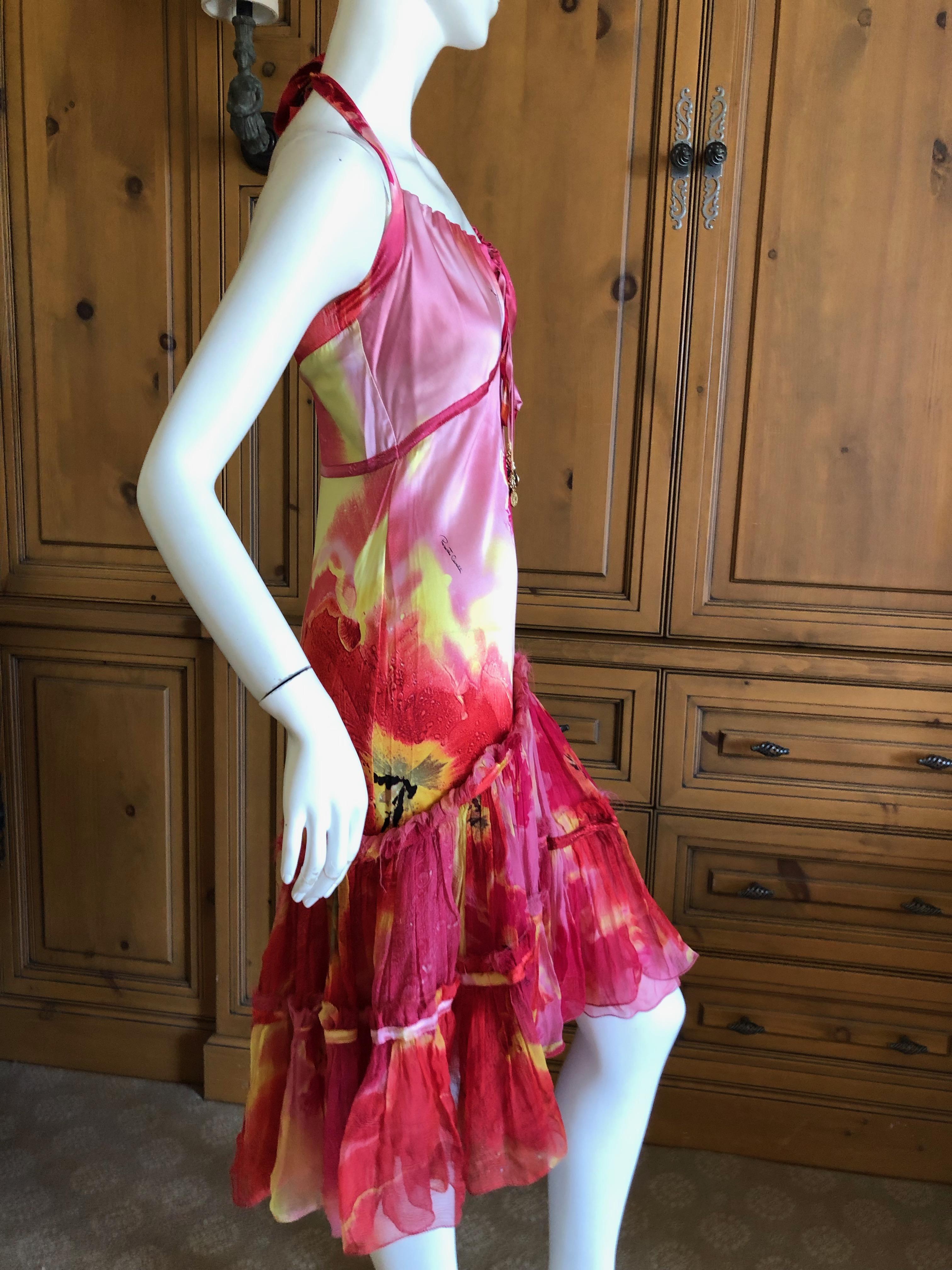 Roberto Cavalli Vintage Silk Acid Bright Floral Dress  In Excellent Condition For Sale In Cloverdale, CA