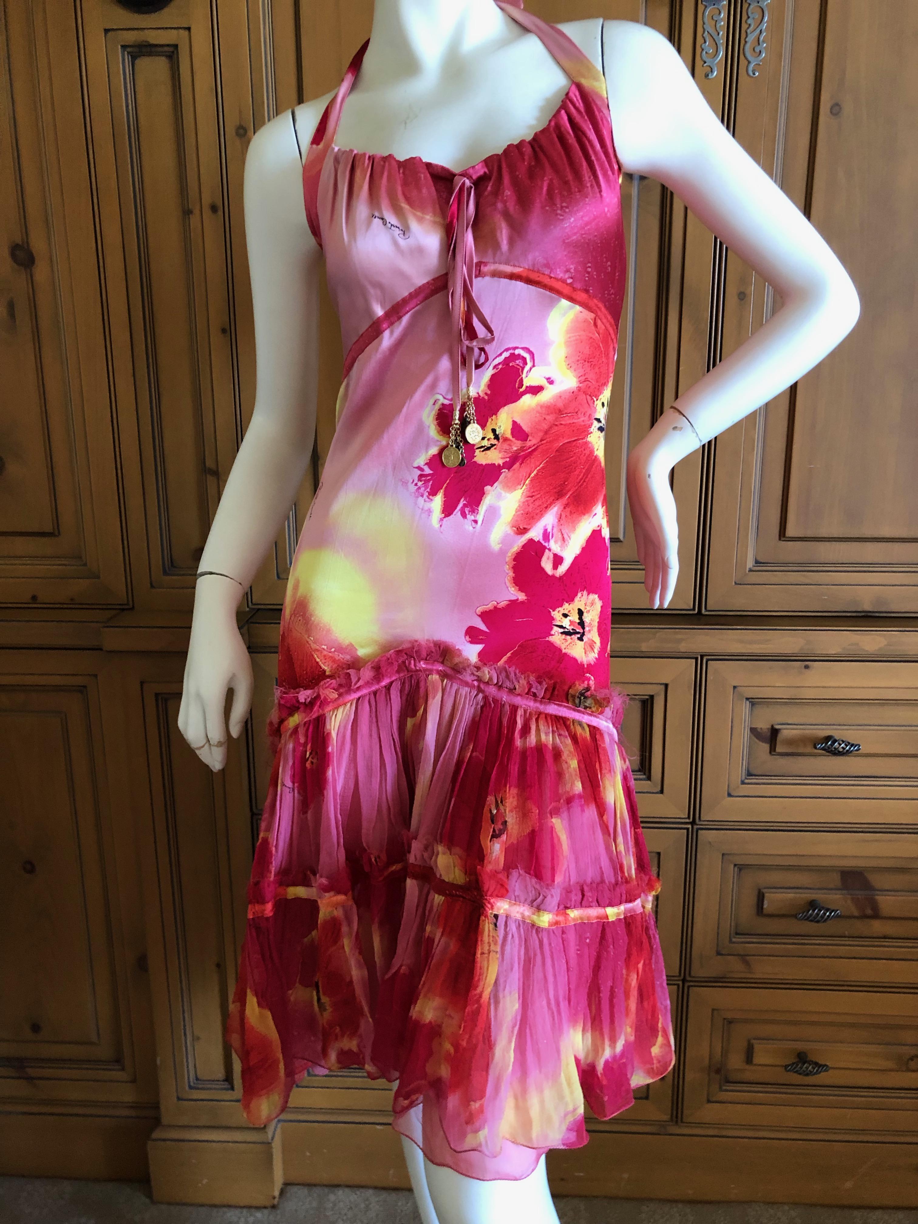 Roberto Cavalli Vintage Silk Acid Bright Floral Dress  For Sale 1