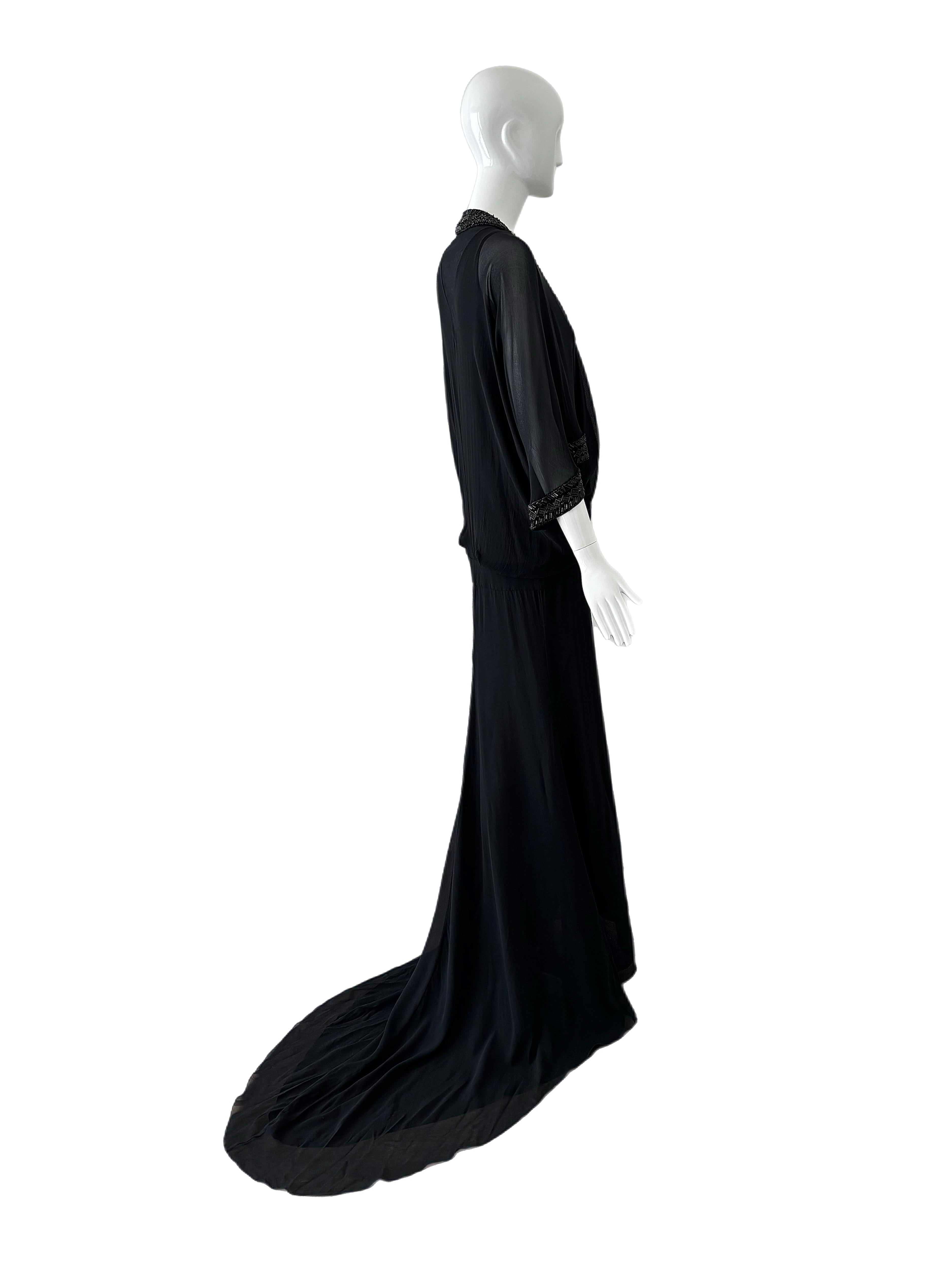 Roberto Cavalli Vintage Silk Beaded Evening Gown W Train Maxi Dress In Good Condition For Sale In Leonardo, NJ