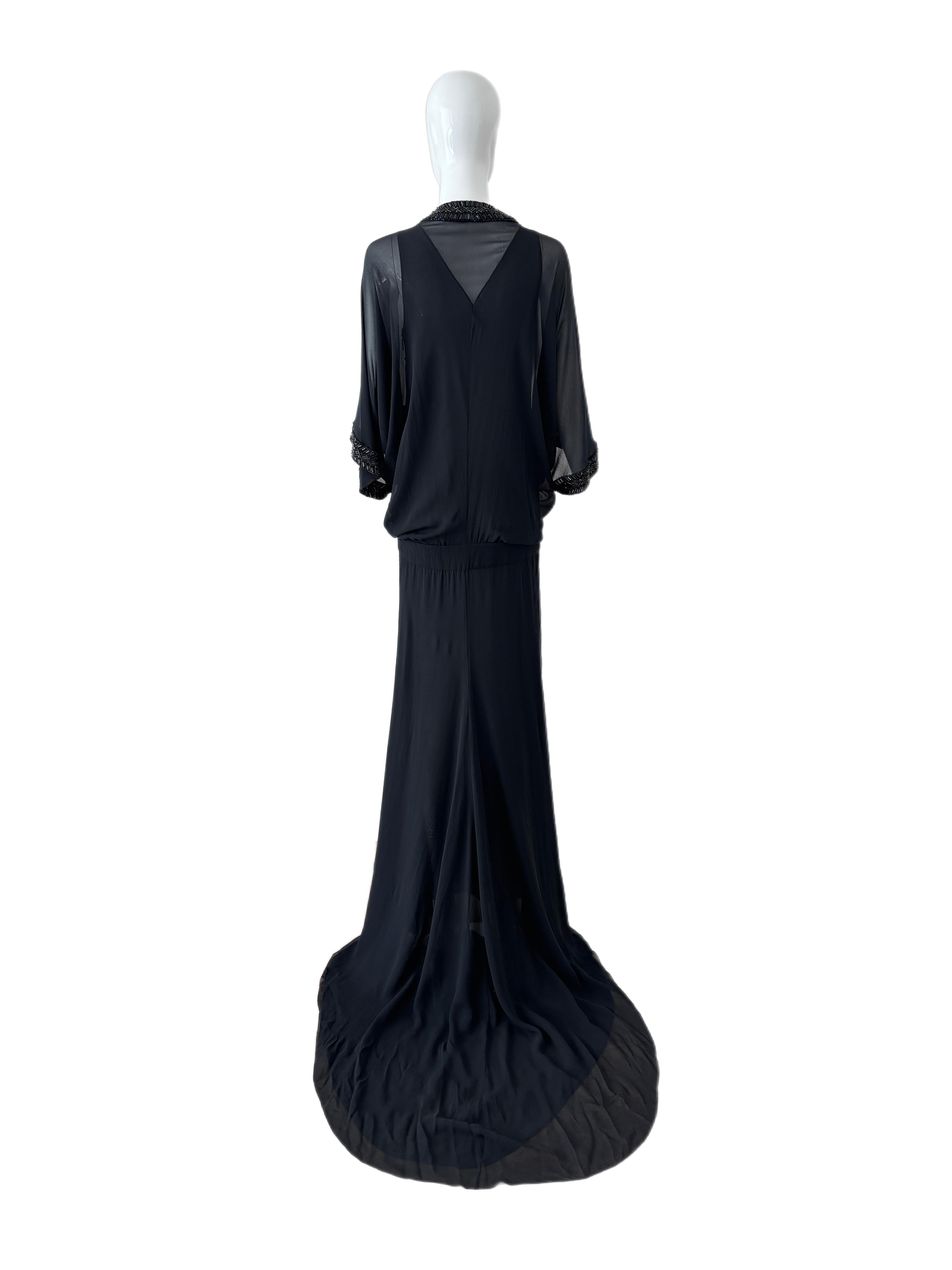 Women's Roberto Cavalli Vintage Silk Beaded Evening Gown W Train Maxi Dress For Sale