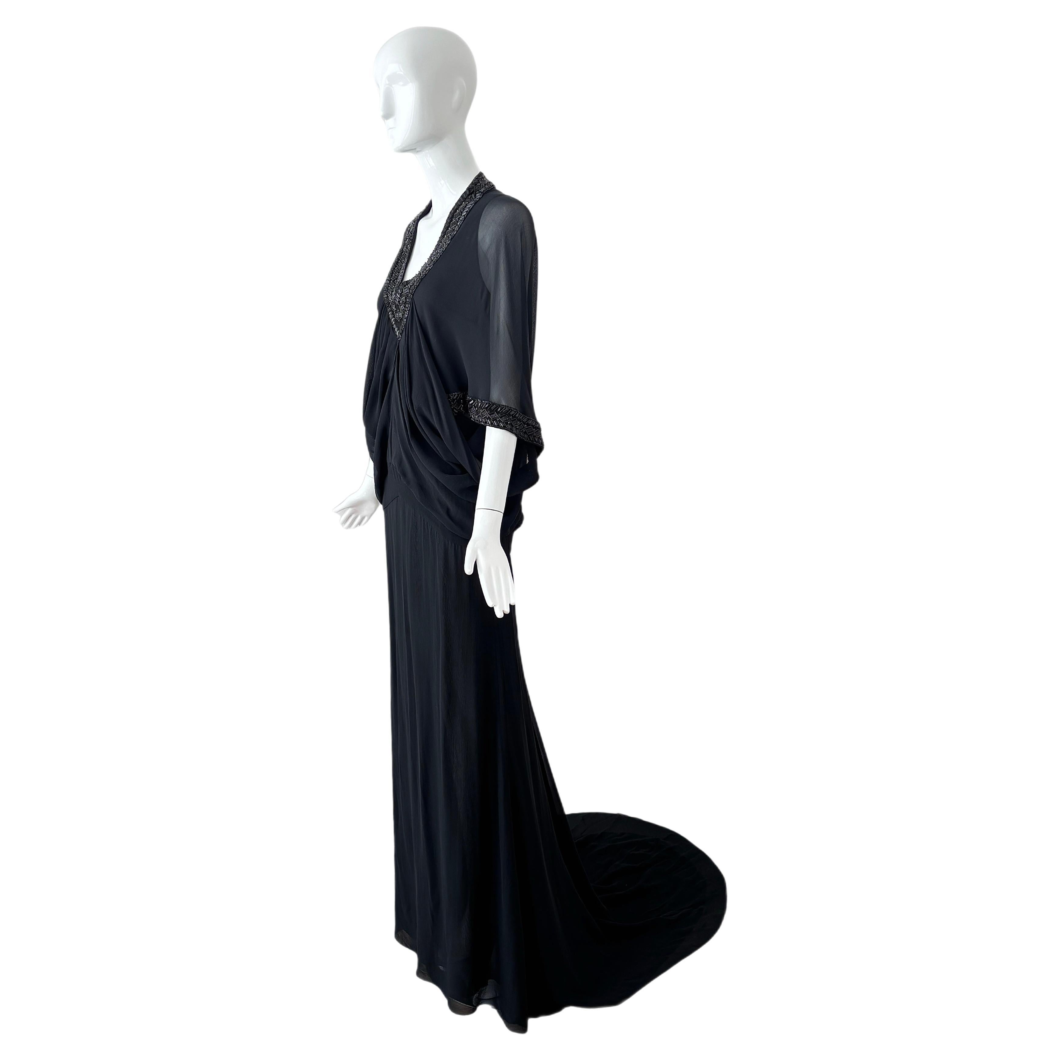 Roberto Cavalli Vintage Silk Beaded Evening Gown W Train Maxi Dress For Sale