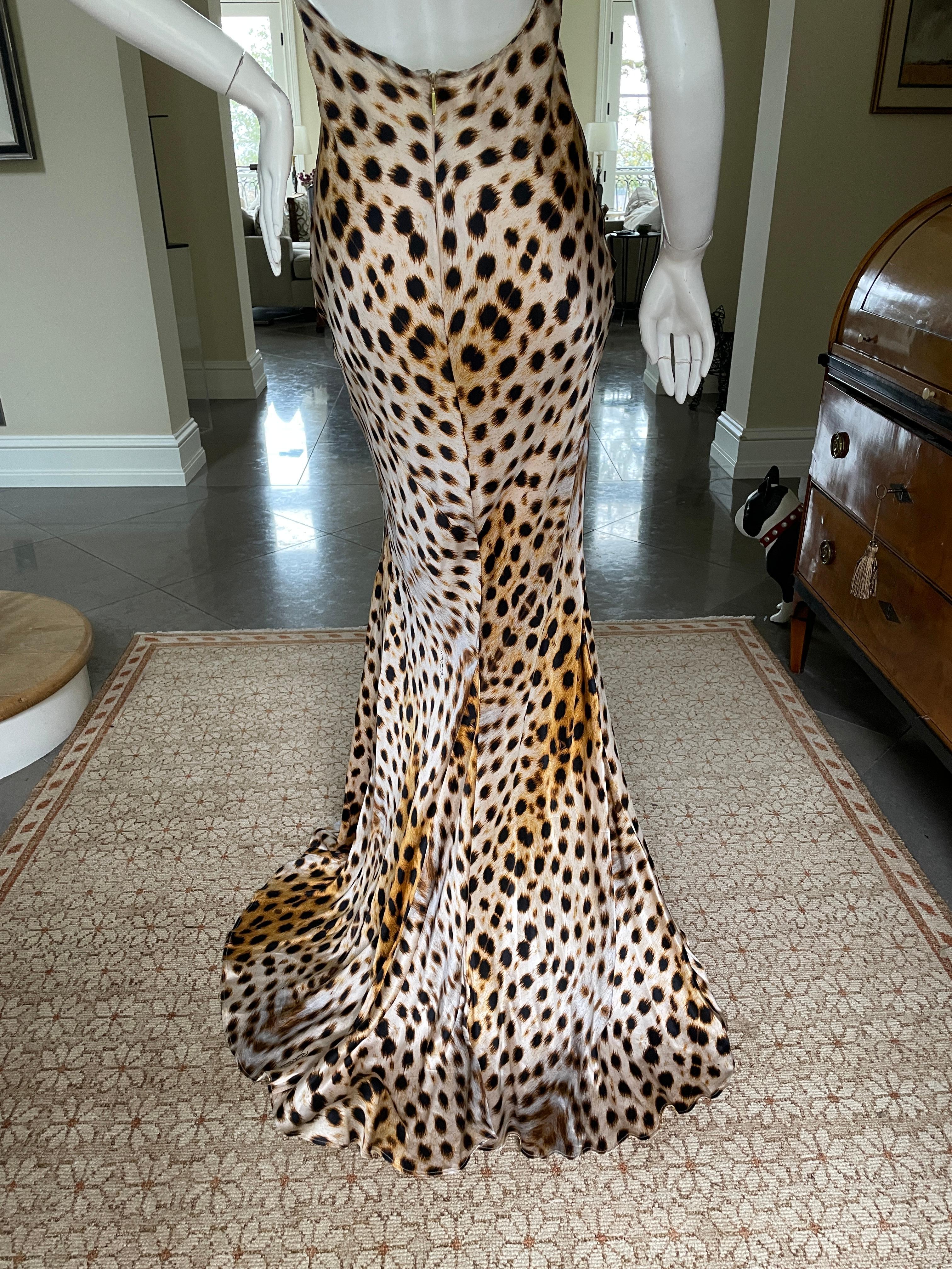 Roberto Cavalli Vintage Silk Leopard Print Halter Style Evening Dress with Train For Sale 4
