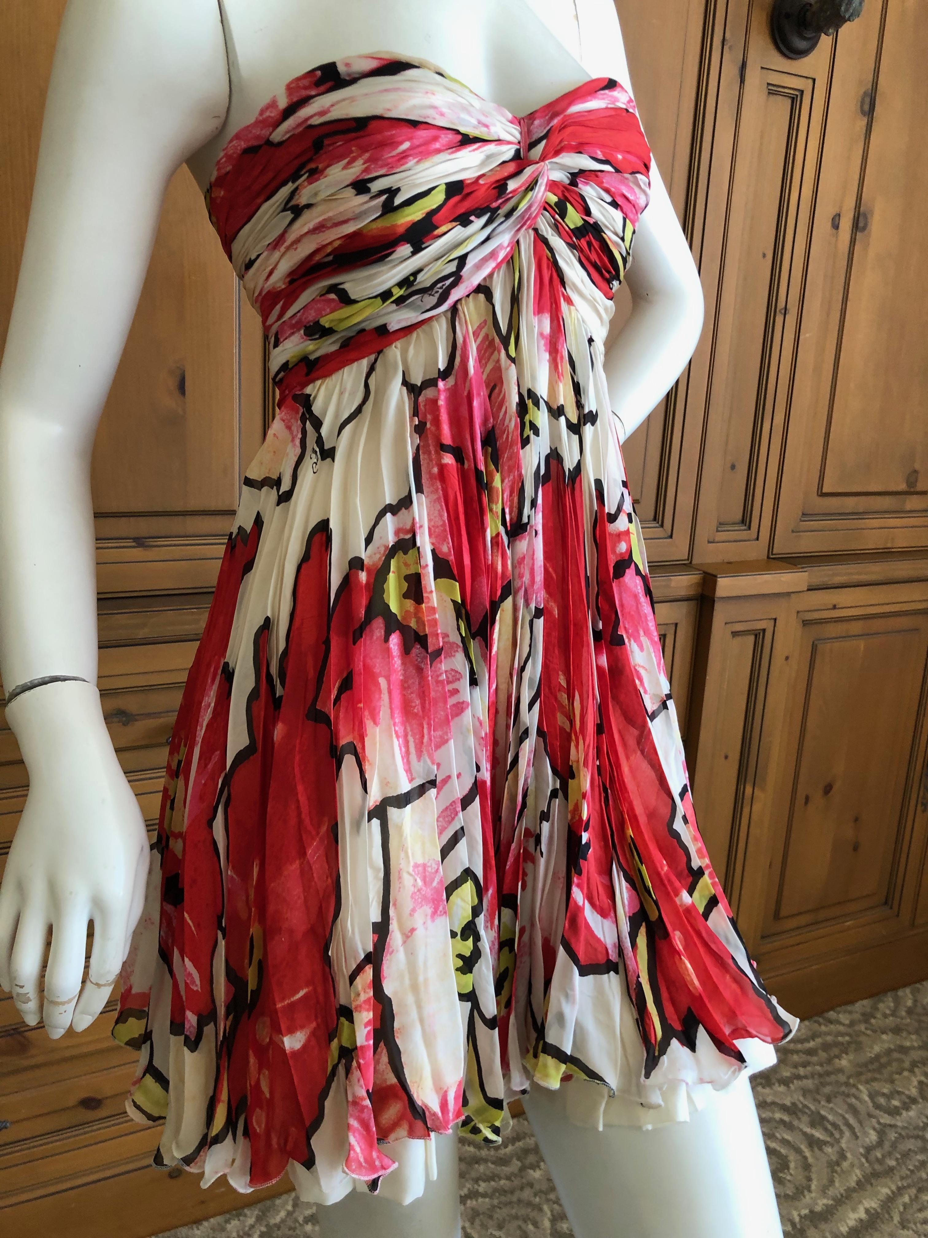 Roberto Cavalli Vintage Silk Strapless Mini Dress with Voluminous Matching Shawl In Excellent Condition For Sale In Cloverdale, CA