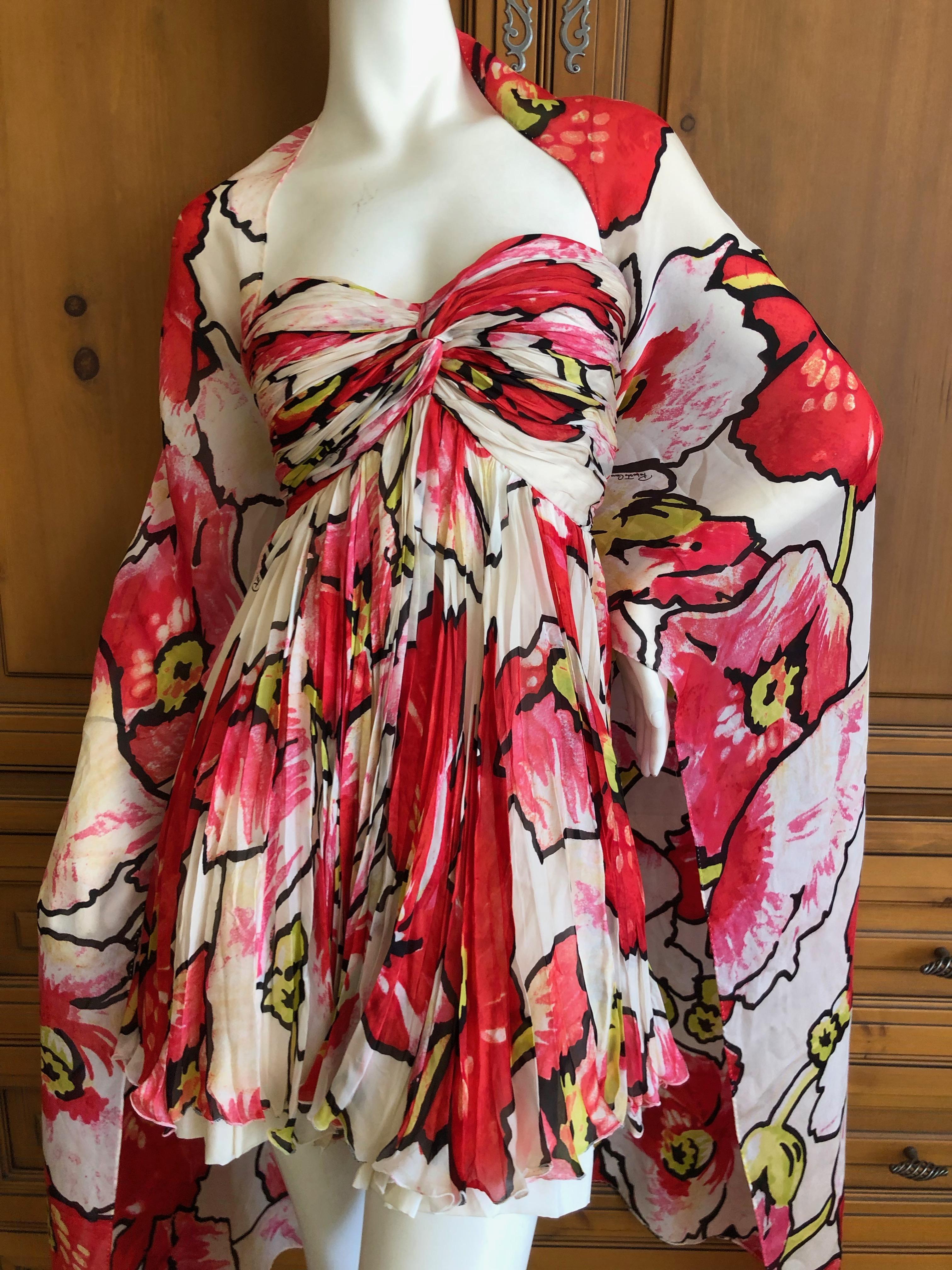 Roberto Cavalli Vintage Silk Strapless Mini Dress with Voluminous Matching Shawl For Sale 1