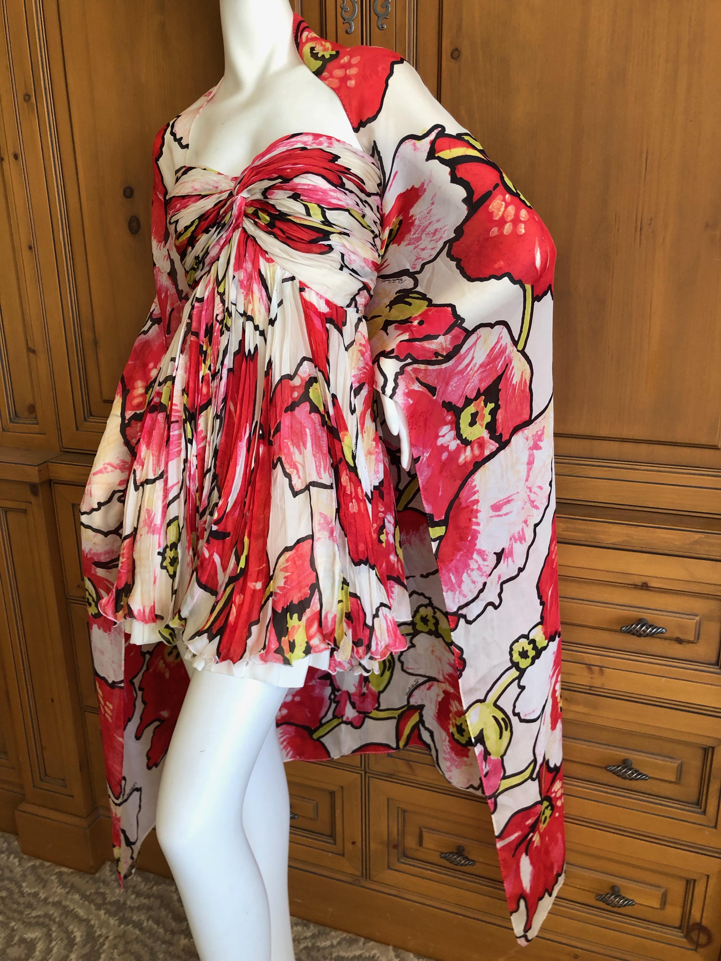 Roberto Cavalli Vintage Silk Strapless Mini Dress with Voluminous Matching Shawl For Sale 2