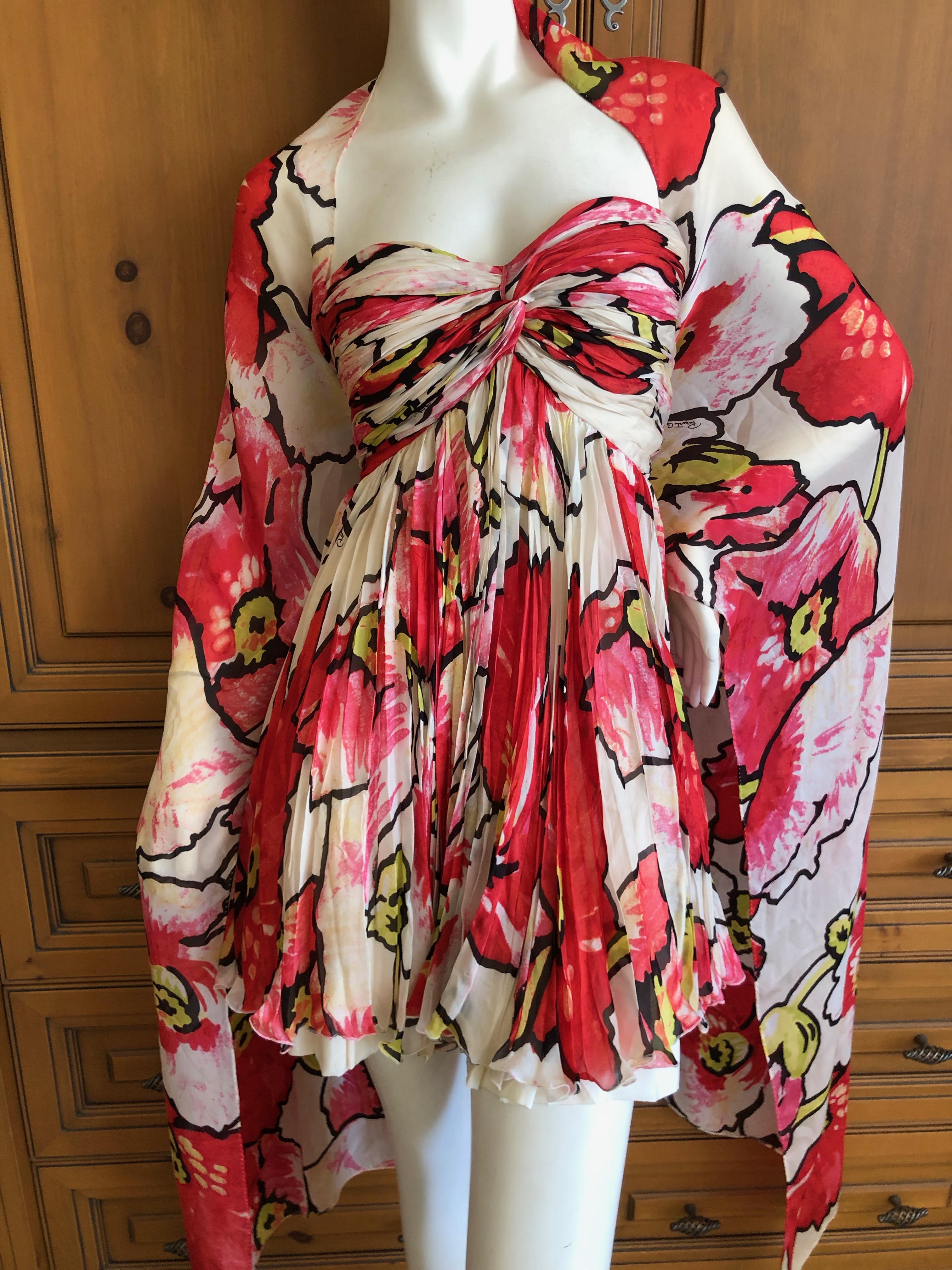 Roberto Cavalli Vintage Silk Strapless Mini Dress with Voluminous Matching Shawl For Sale 3