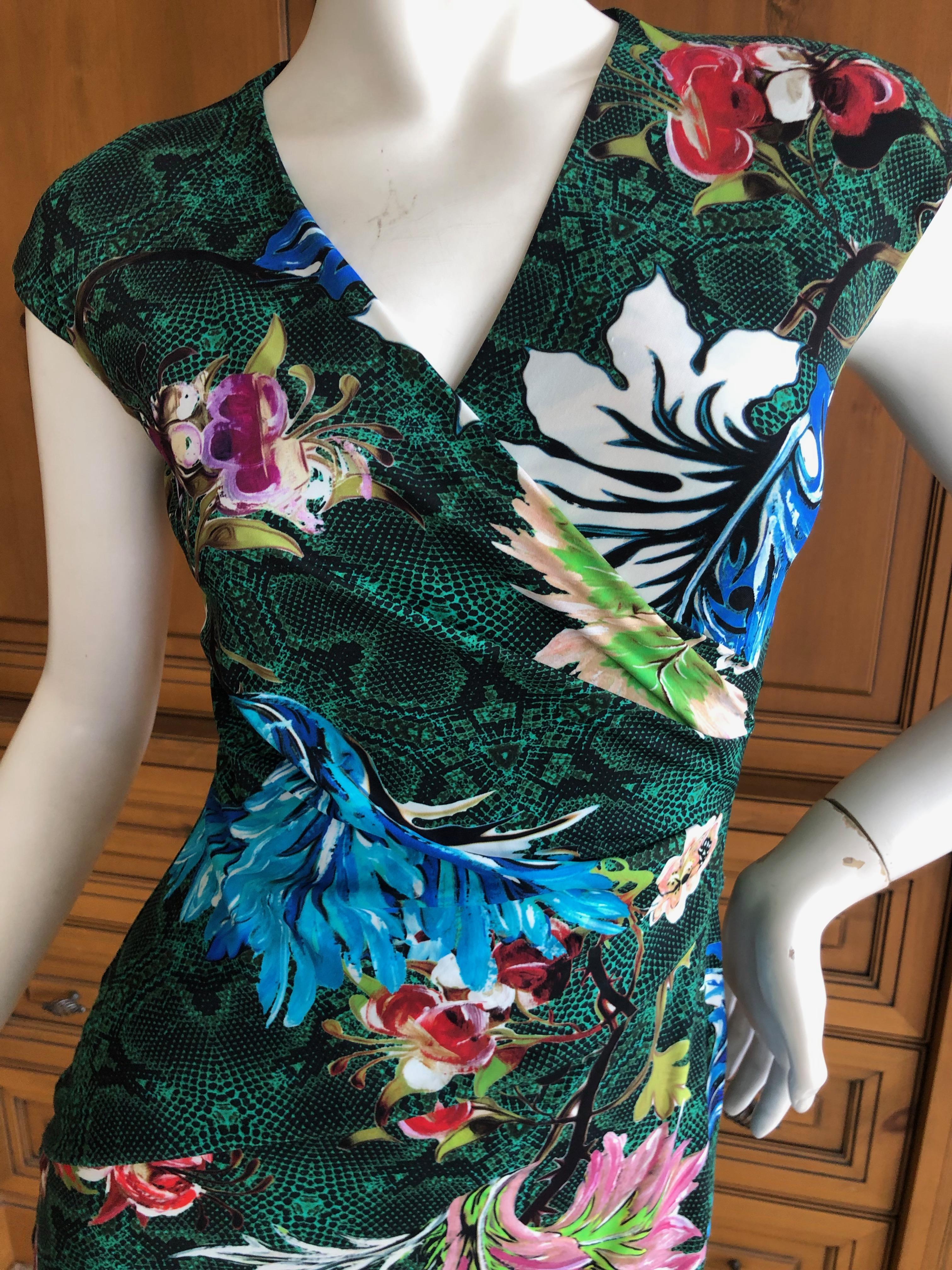 Roberto Cavalli Vintage Snake Print and Floral Pattern Bodycon Cocktail Dress In Excellent Condition For Sale In Cloverdale, CA