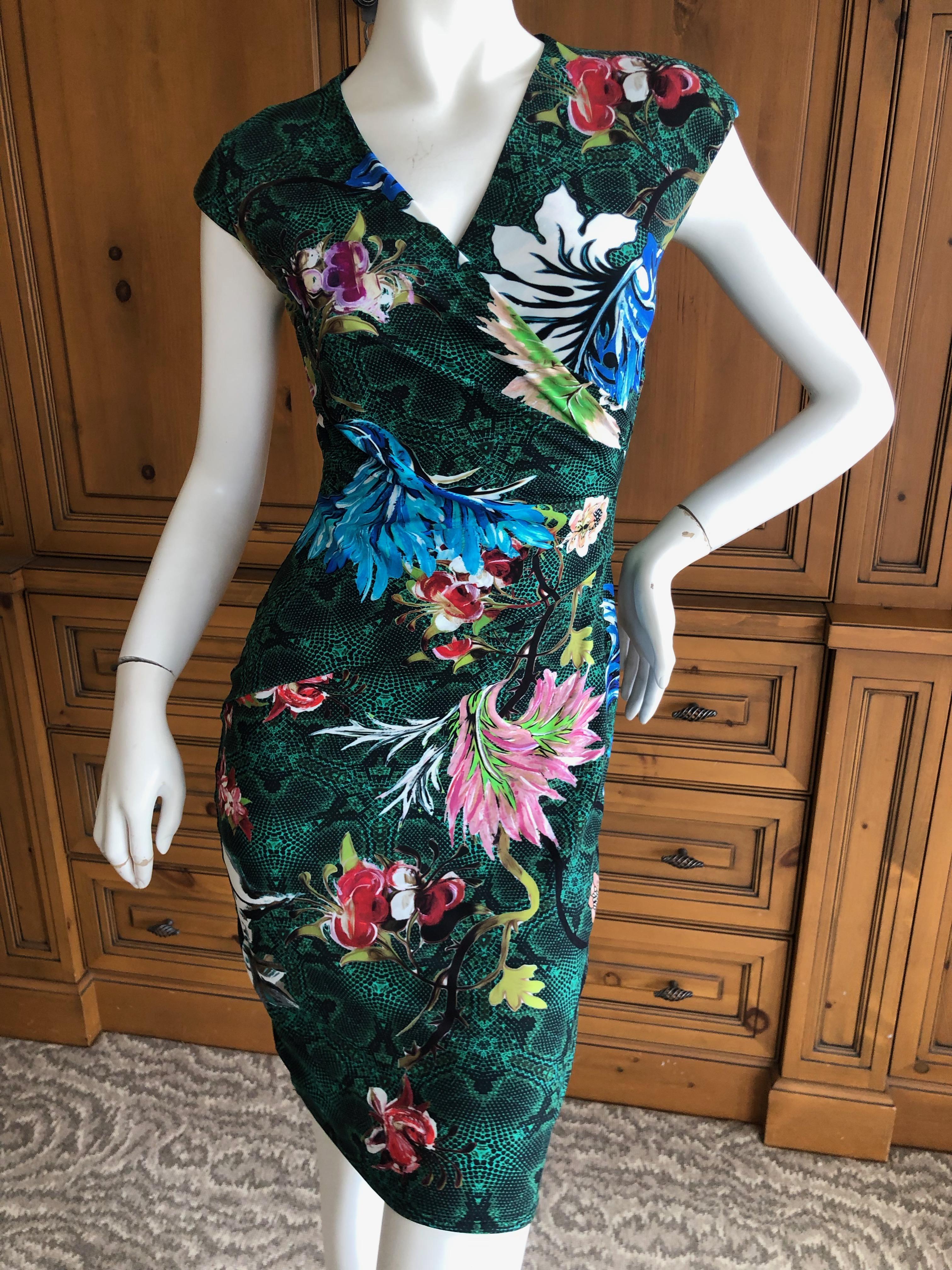 Women's Roberto Cavalli Vintage Snake Print and Floral Pattern Bodycon Cocktail Dress For Sale