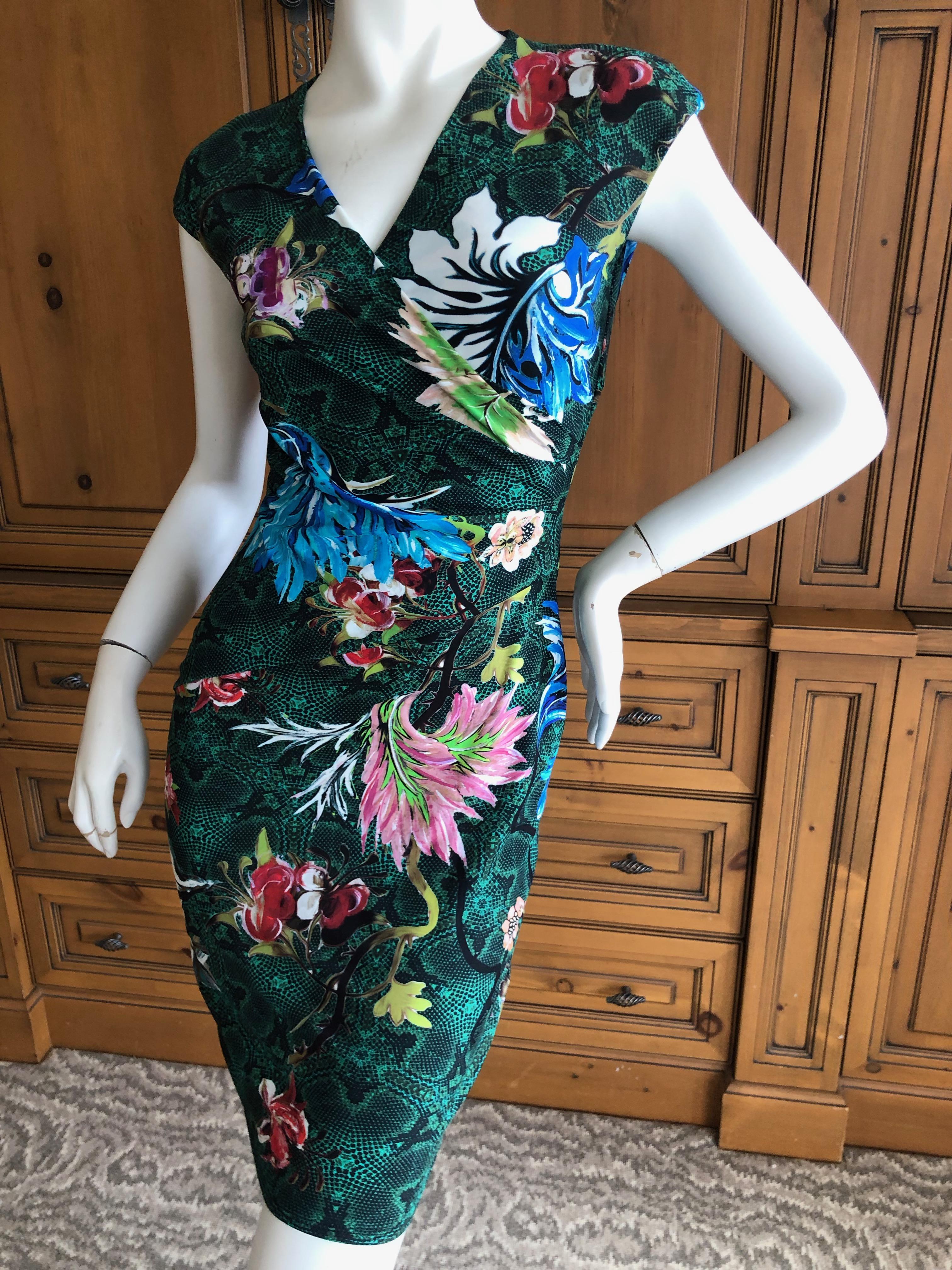 Roberto Cavalli Vintage Snake Print and Floral Pattern Bodycon Cocktail Dress For Sale 1