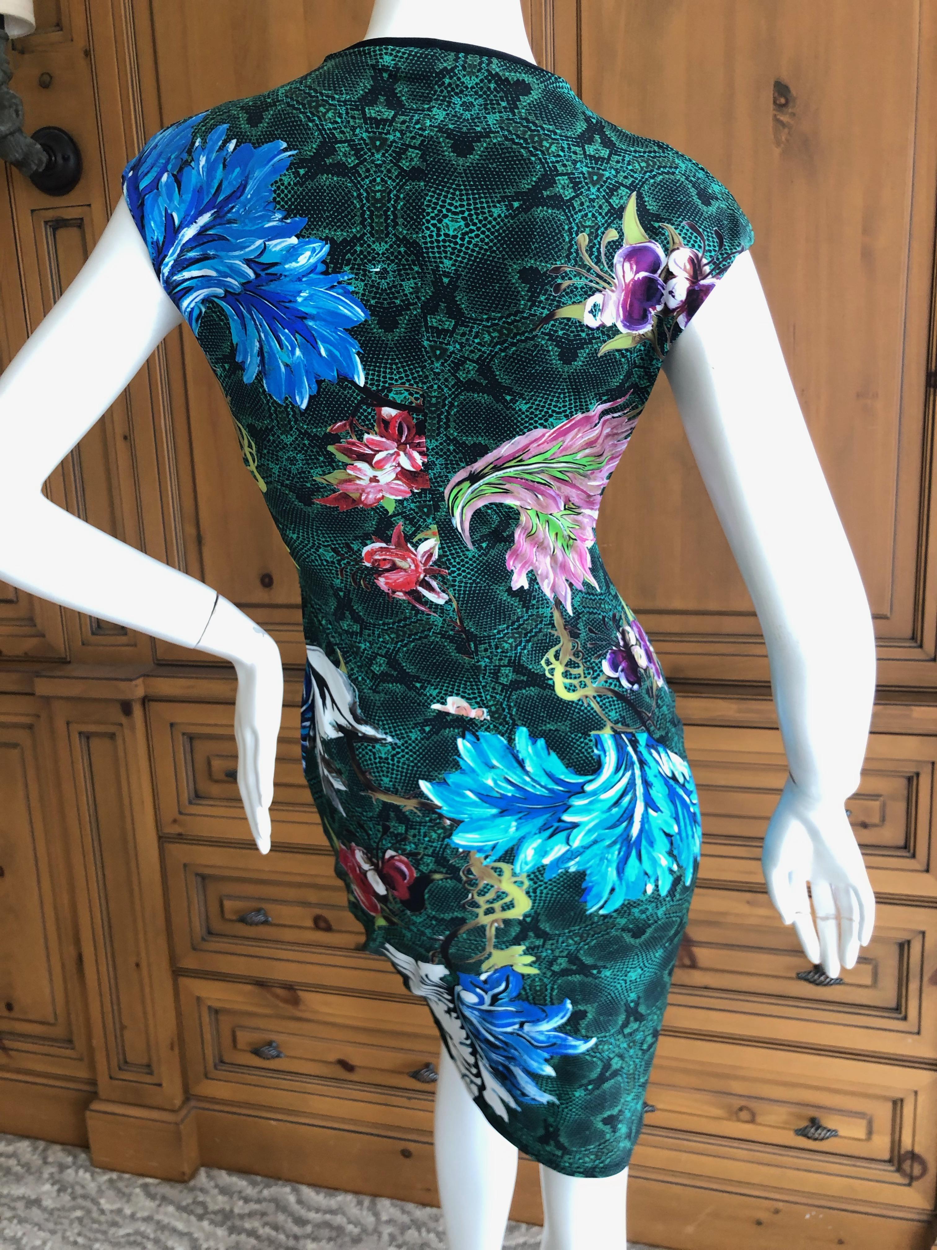 Roberto Cavalli Vintage Snake Print and Floral Pattern Bodycon Cocktail Dress For Sale 2