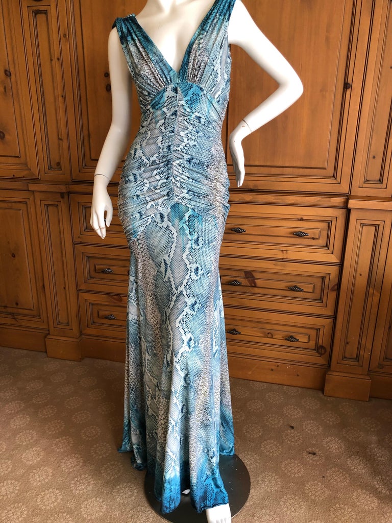 Roberto Cavalli Vintage Snake Print Evening Dress with Sexy Back For ...