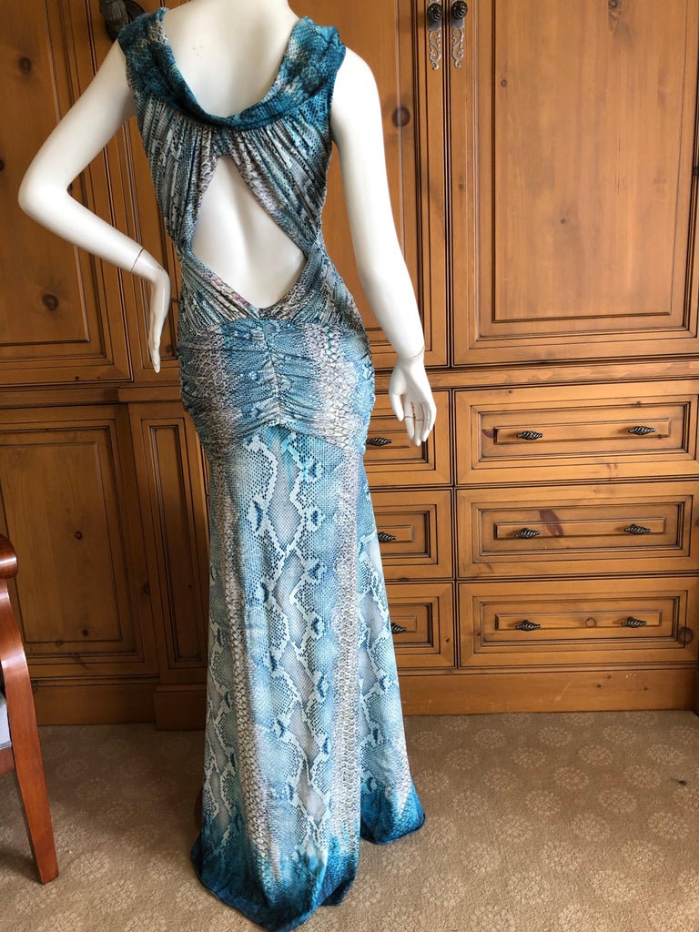 Roberto Cavalli Vintage Snake Print Evening Dress with Sexy Back For ...