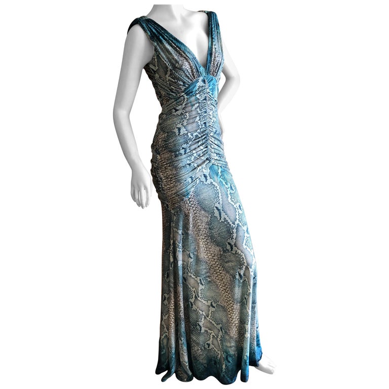 Roberto Cavalli Vintage Snake Print Evening Dress with Sexy Back For